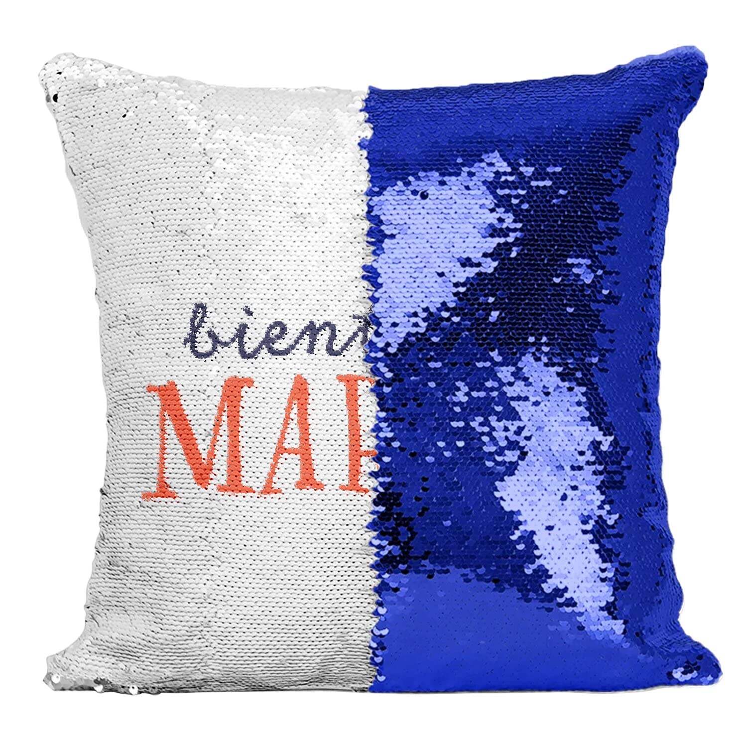Housse Sequin Bleu Mariage Coussin Paillettes Original Femme