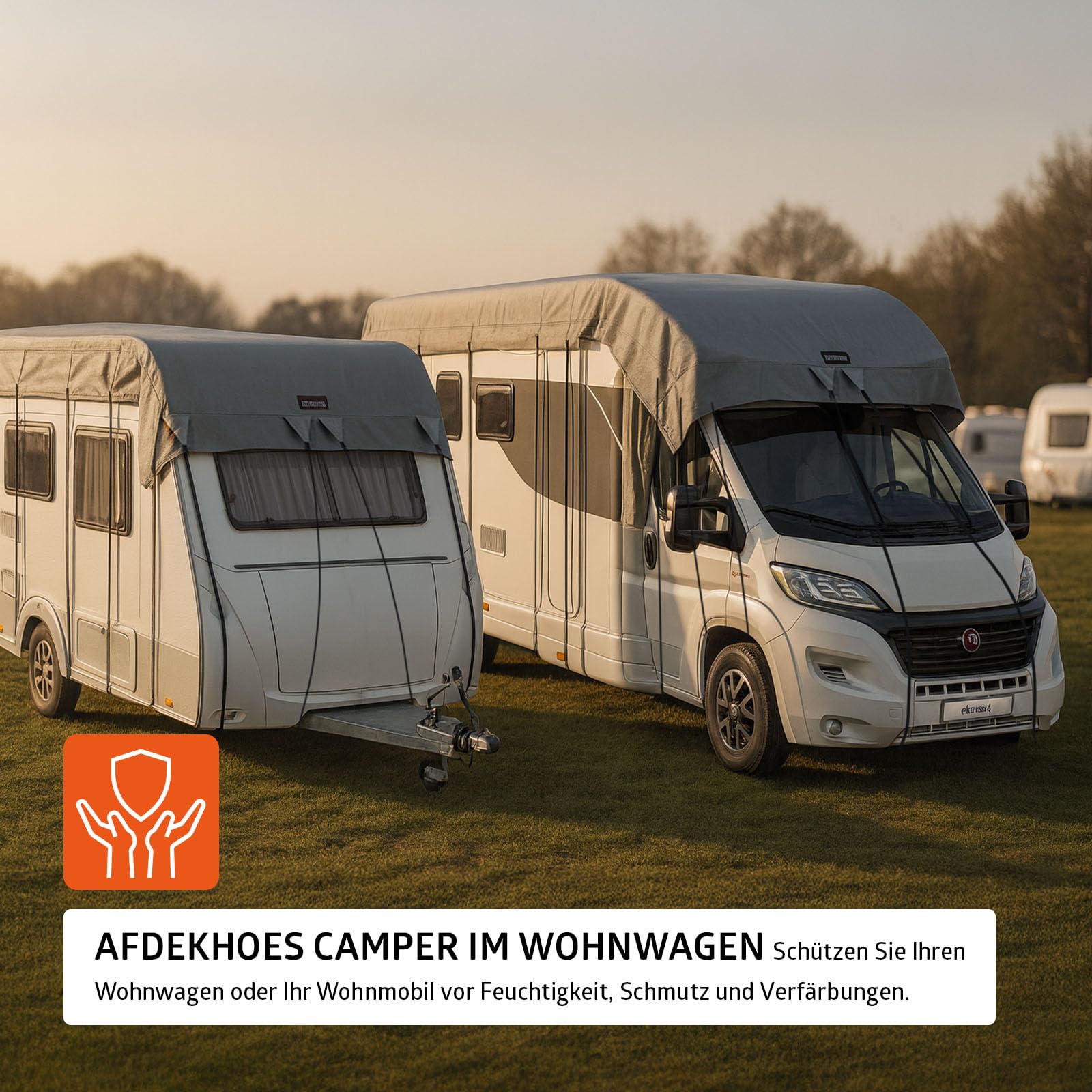 Campout Wohnwagen und Wohnmobil Dachschutzplane – 7.5 x 3 m – Abdeckplane – Wohnmobilabdeckungen – Dachplane – Caravanabdeckung – Atmungsaktives 3-lagiges SFS-Vlies PP, 160 g/m² – Grau