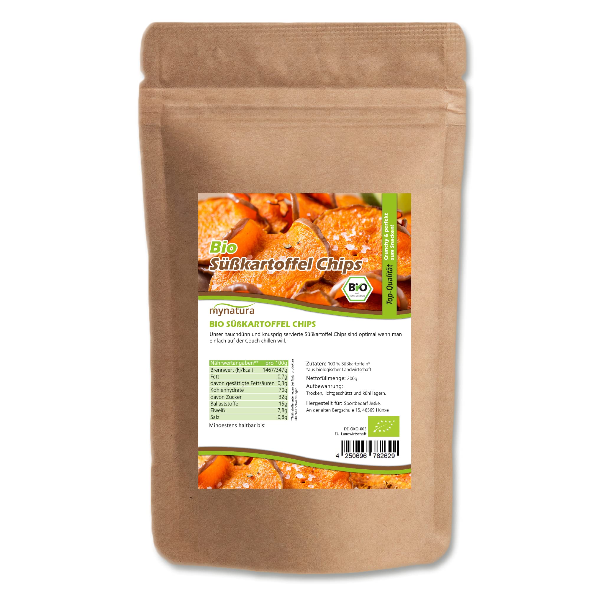 Mynatura Bio Süßkartoffel Chips I Süßkartoffeln Crunchy I Knabbern I Rein pflanzlich I Salat I Snack I Vegan I Im Beutel (3x 200g)