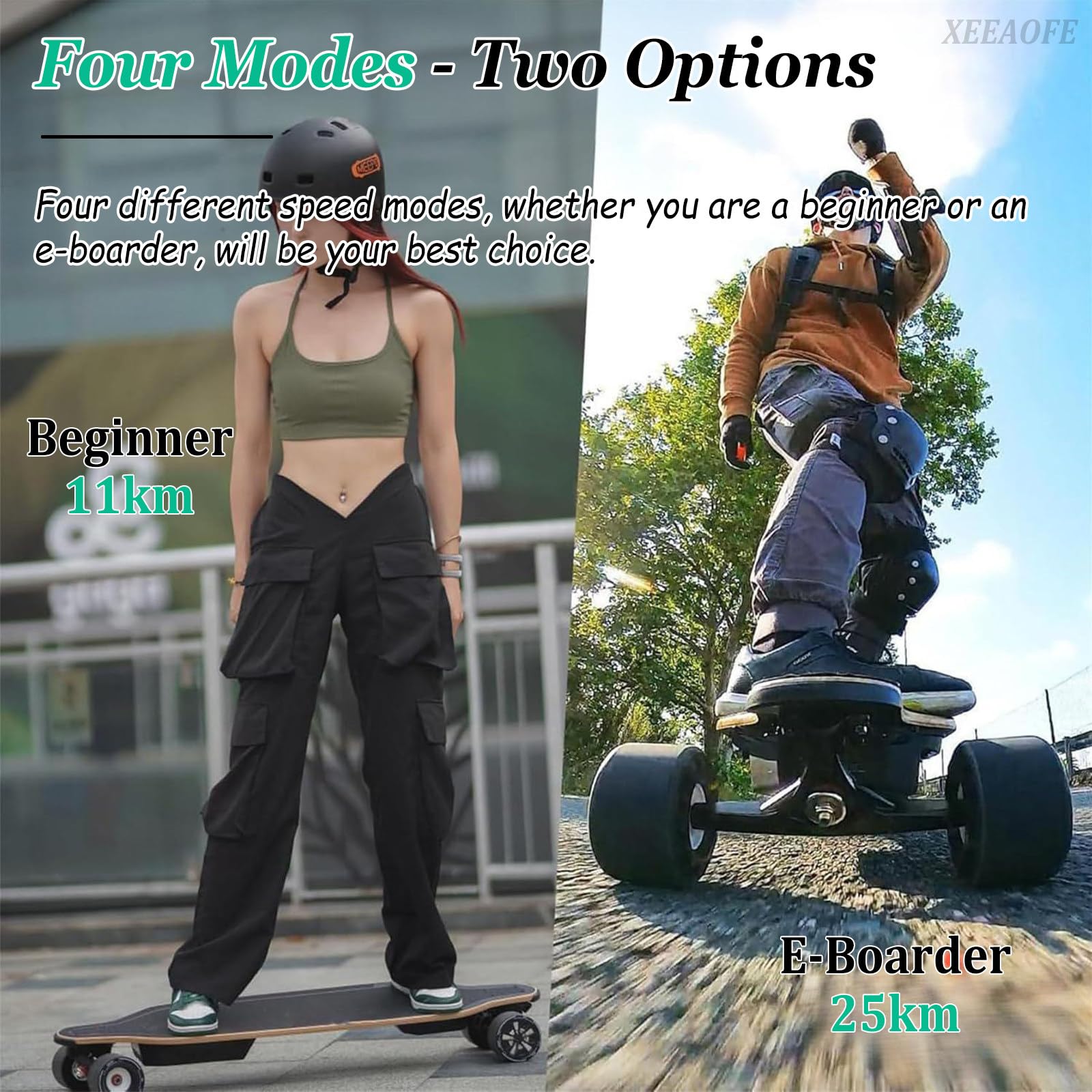 350W Elektrisches Skateboard mit Fernbedienung, 20/25 km/h Höchstgeschwindigkeit & 8/15 km Reichweite, Elektrisches Longboard für Erwachsene mit Vier Verstellbaren Geschwindigkeiten 15kM