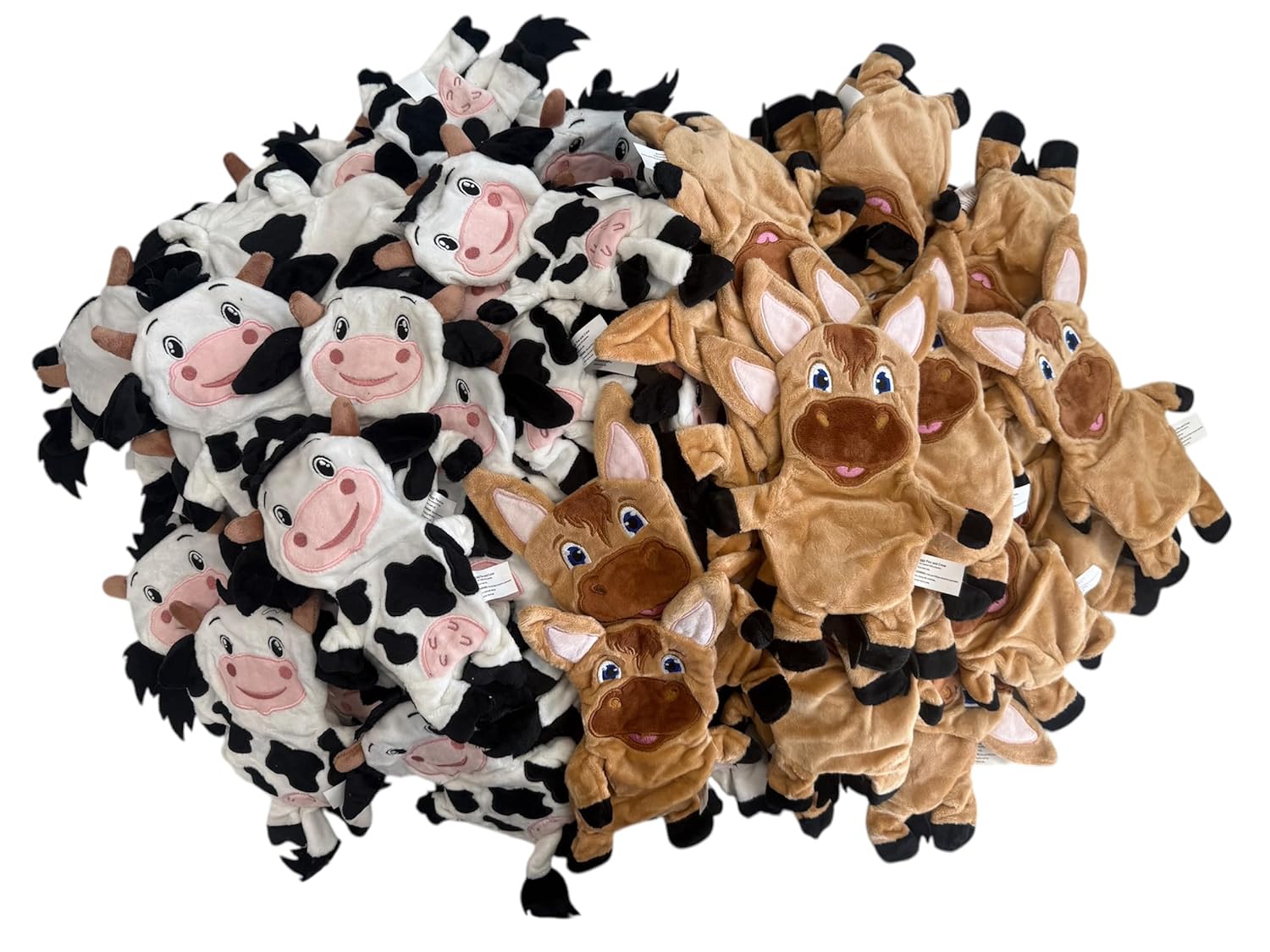 Piggy Poo and Crew Cow Horse Squeaker Crinkle Toys 100 Lot Bundle for Dogs Puppies Small Animal Fetch
