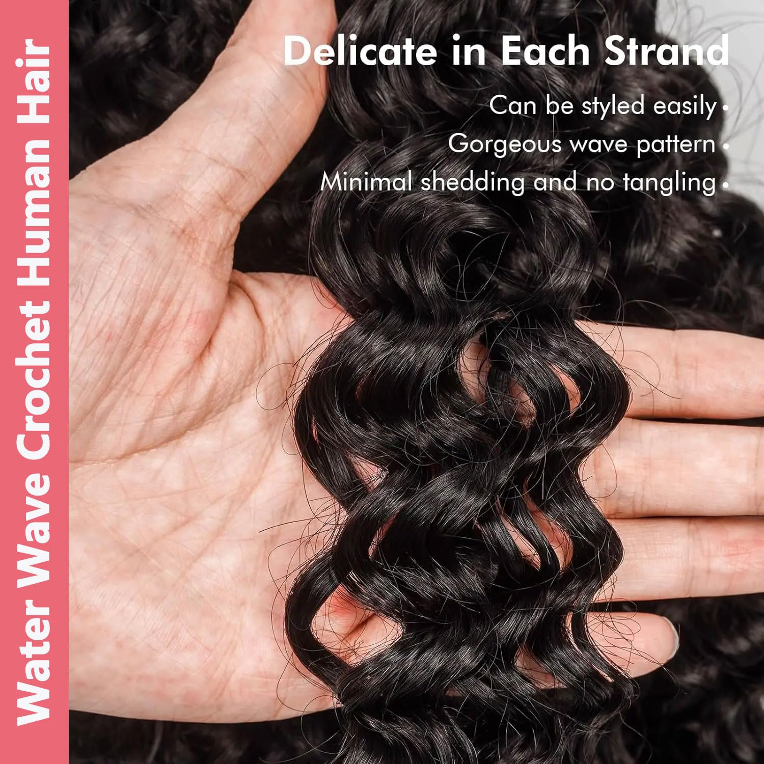 Crochet Hair for Black Women Pre-Separated Human Crochet Hair Water Wave Crochet Human Hair Extensions Curly Feather Crochet Human Hair (#1B-50g, 16 Inch)