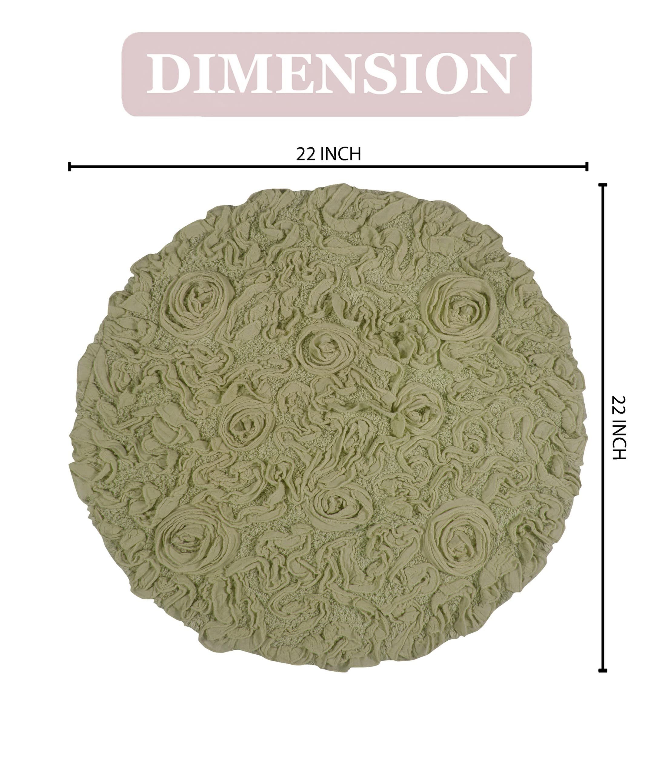 Home Weavers Kolekcja Bell Flower chłonna bawełna, miękki dywanik łazienkowy, można prać w pralce i suszyć, okrągły 56 cm, zielony