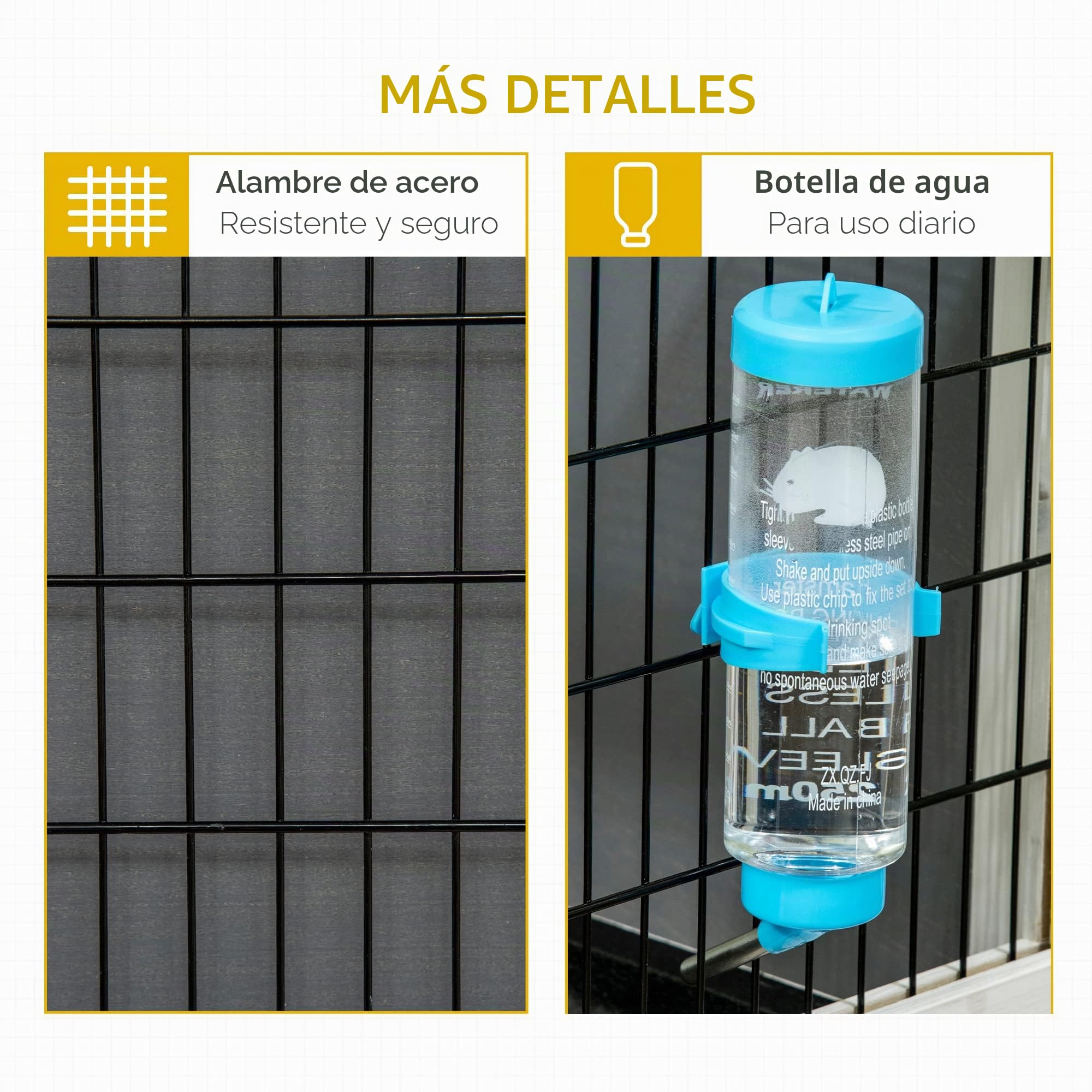PawHut Rabbit Hutch, Guinea Pig Cage, Small Animal House Bunny Run w/Water Bottle, Wheels, Plastic Slide-out Tray, for Indoors - Dark Grey