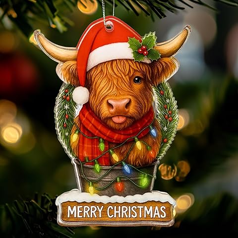 Highland Cow Gifts, Acrylic Highland Cow Christmas Decor Cute Western Christmas Tre...