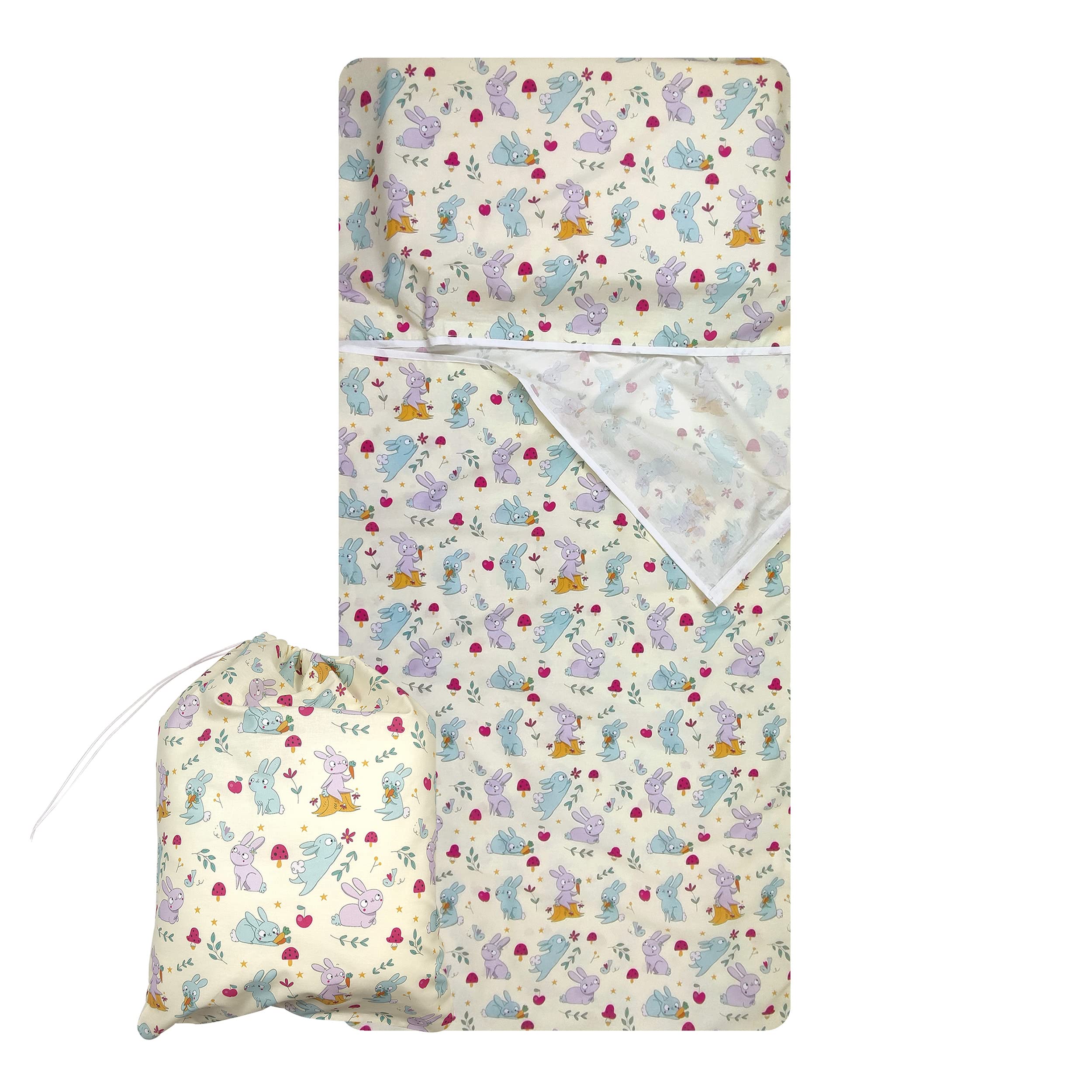 Juego de guardería, saco de dormir de verano y bolsa para niños y niñas de 2 a 6 años – Tejido 100% algodón – Fabricado en Italia (conejo de guardería)
