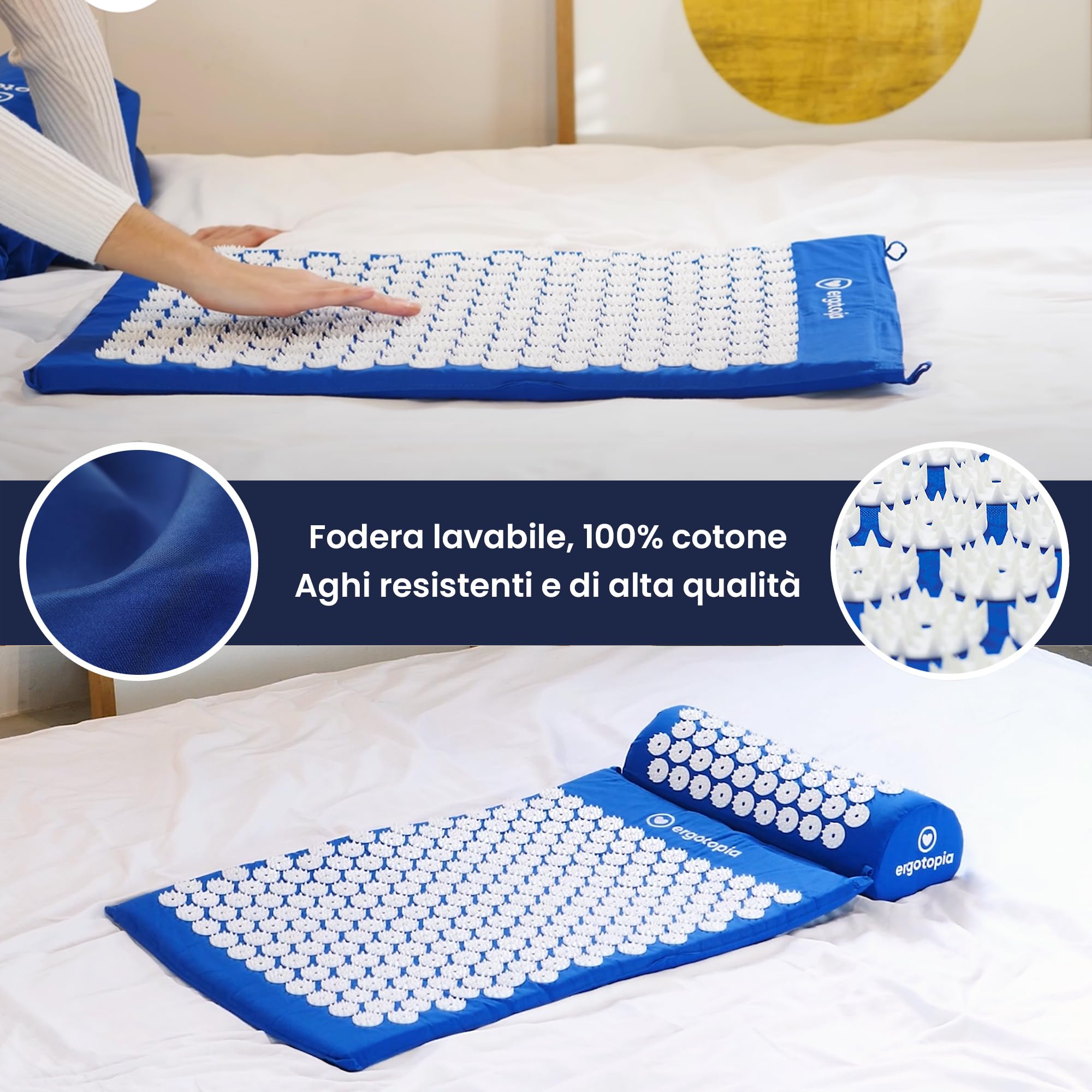Ergotopia Tappetino agopressione con Cuscino Set per un Rilassante - Tappetino Massagiante per Rilassarsi e Migliorare la circolazione sanguigna