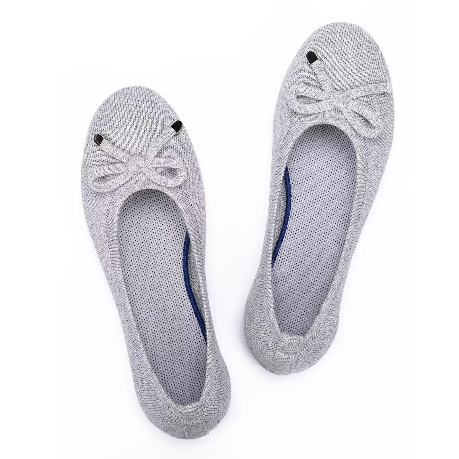 Frank Mully Women’s Ballet Flat Shoes Knit Dress Shoes Round Toe Slip On Ballerina Flats for Woman Low Wedge Comfort Soft