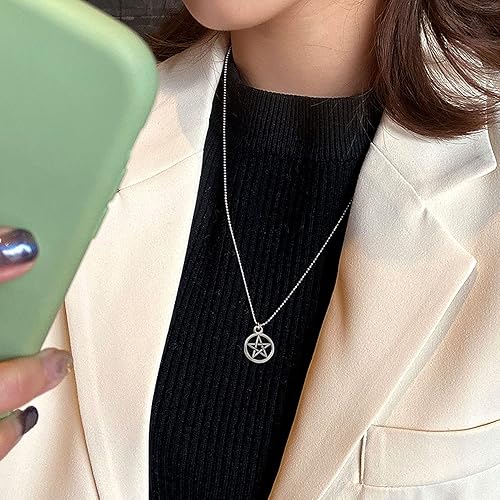 Miniatura 5 de Honbay 50 dijes de aleación de luna creciente pentagrama, pentáculo, estrella, colgante de bruja de la suerte para aretes, collares, pulseras,