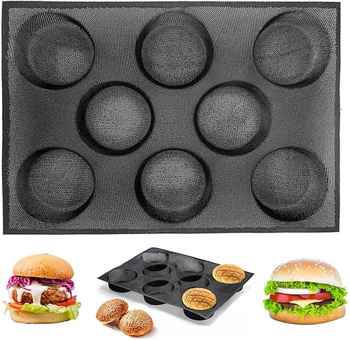 Molde de silicona para moños de hamburguesa para hornear, molde de pan de hamburguesa de silicona de 8 cavidades para moños de hamburguesa sin
