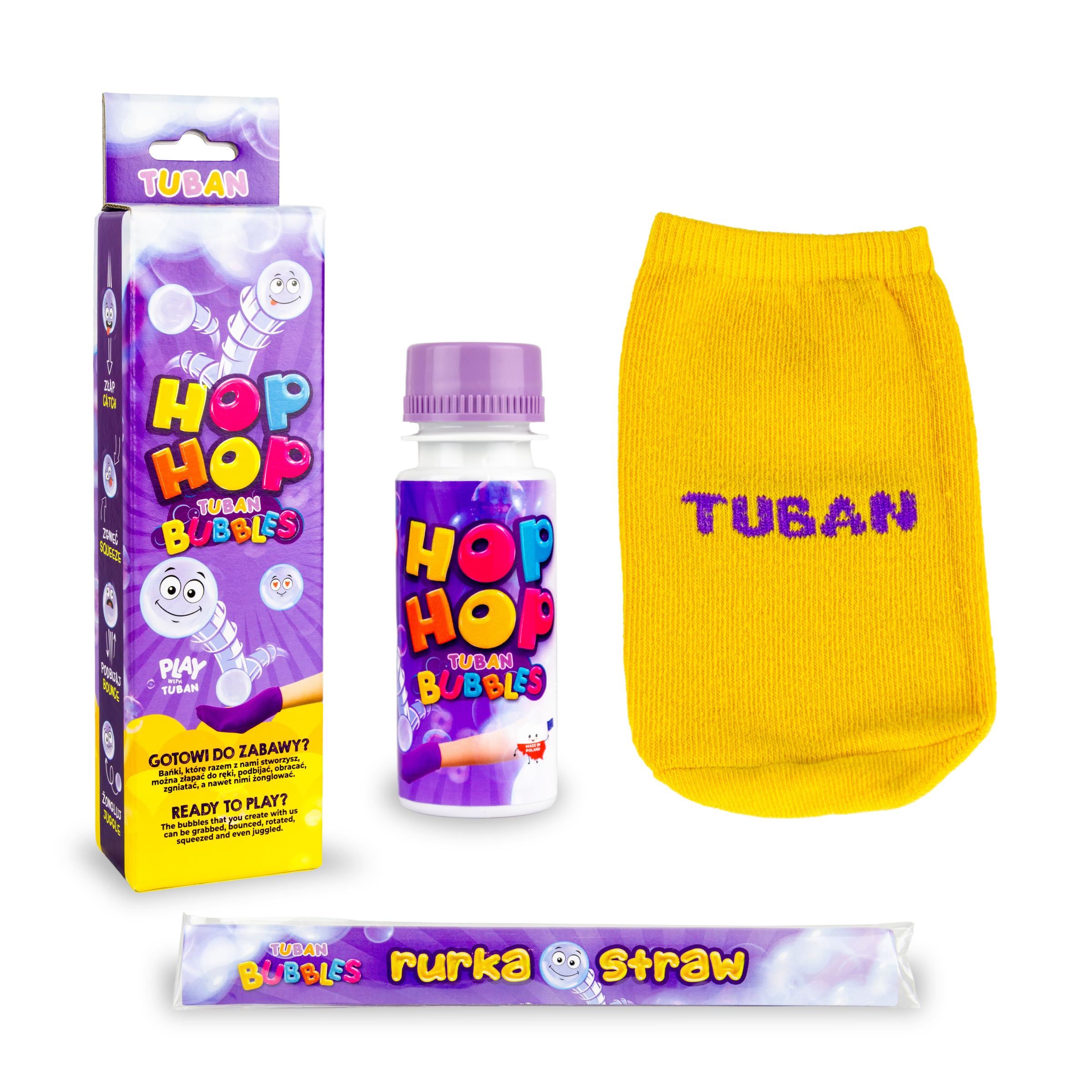 TUBAN Zestaw do Baniek Mydlanych Hop Hop – Do Podbijania Bańki – Płyn 60 ml + Nakładka na Dłoń + Rurka do Rozpuszczania Baniek – Bańki Mydlane - Zabawka dla Dzieci – Zestaw do Zabawy na Dworze