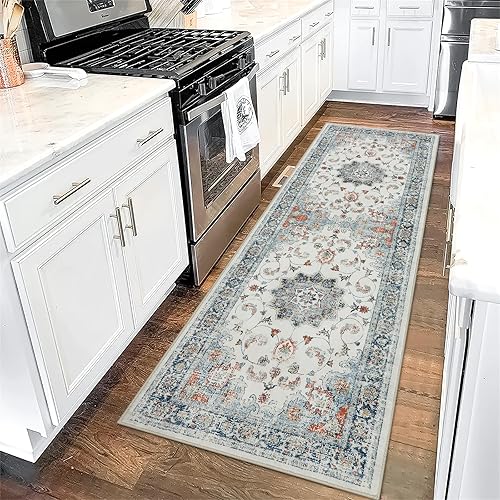 Nailttos Alfombra de pasillo de cocina con estampado floral, 2 x 6, ultra suave, antideslizante, envejecida, lavable a máquina, alfombra de entrada