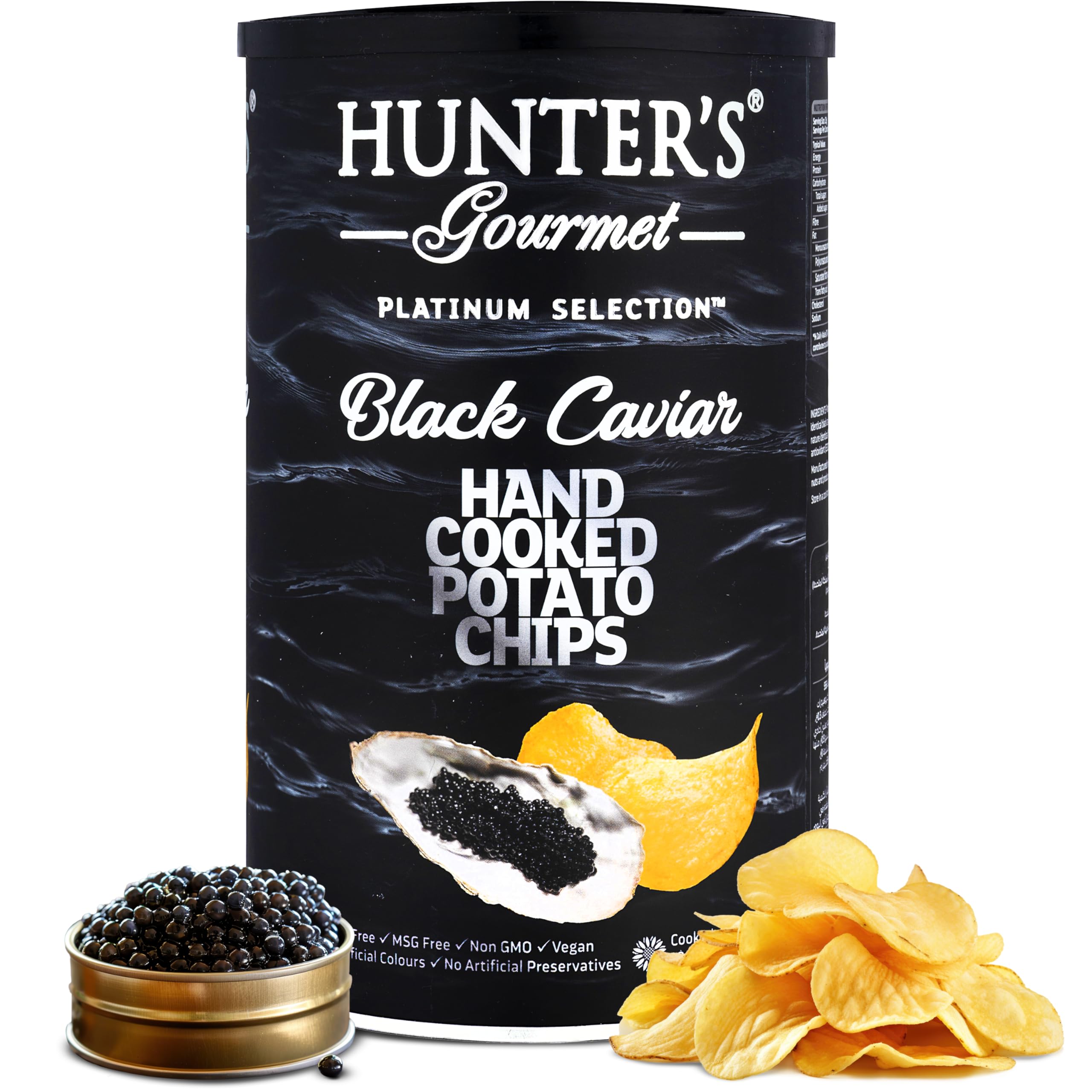 Hunter's Cholesterol-Free Chips | No Artificial Colors & Preservatives | Premium Black Caviar | Hand-Cooked | MSG-Free | Special Treats | Gourmet Vegan Chips | Non-GMO | Pack of 1 | 150g