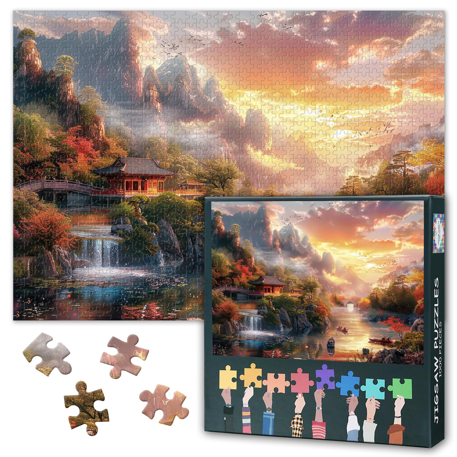 1000 Pieces Beautiful Landscape Puzzles for Adults Scenery of Autumn Mountains and Lake Jigsaw Puzzles 1000 Pieces for Adults Difficult Challenging Puzzle Perfect for Family Game Party 27.5"X19.7"