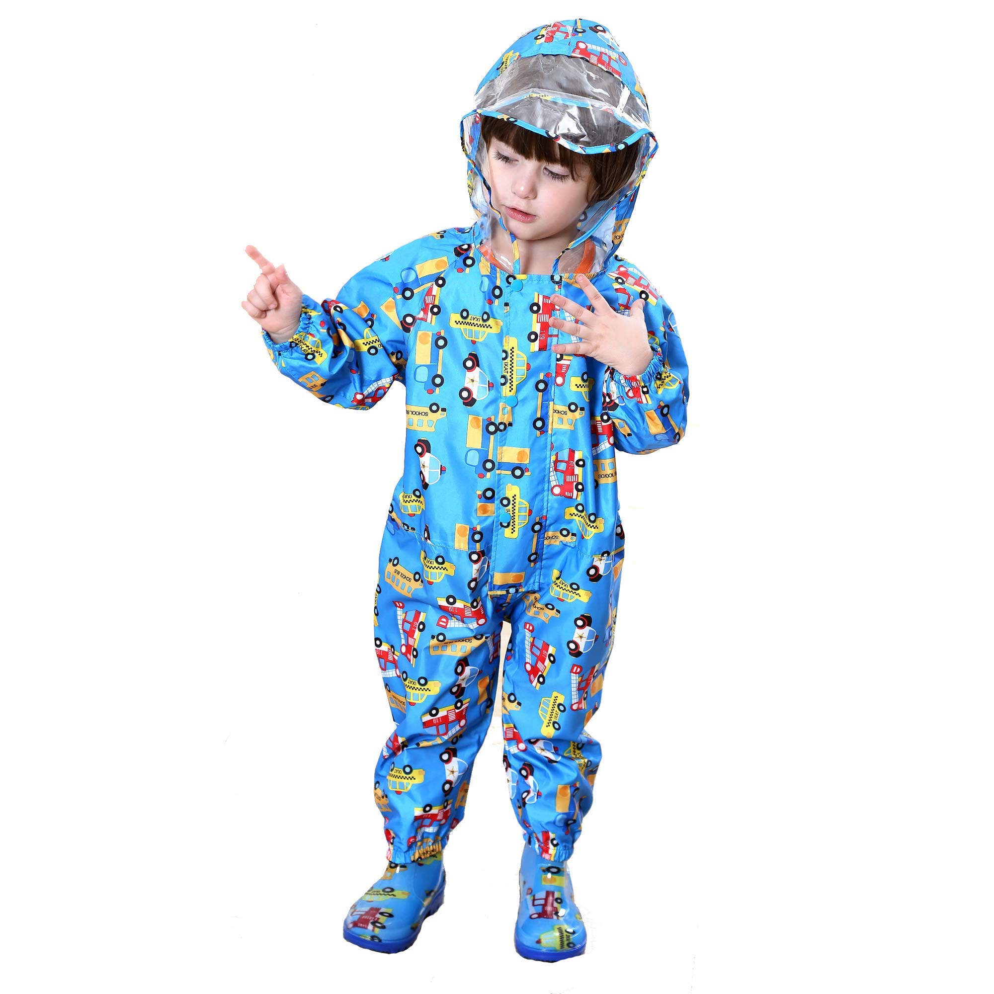 JinBei Kinder Regenmantel Mädchen Jungen Regenjacken Atmungsaktiv Wasserdicht Kapuze Leicht Regenanzug Einteilig Outdoor Regenponcho Overall Wandern Unisex Matschanzug Softshelljacke 1-10 Jahre