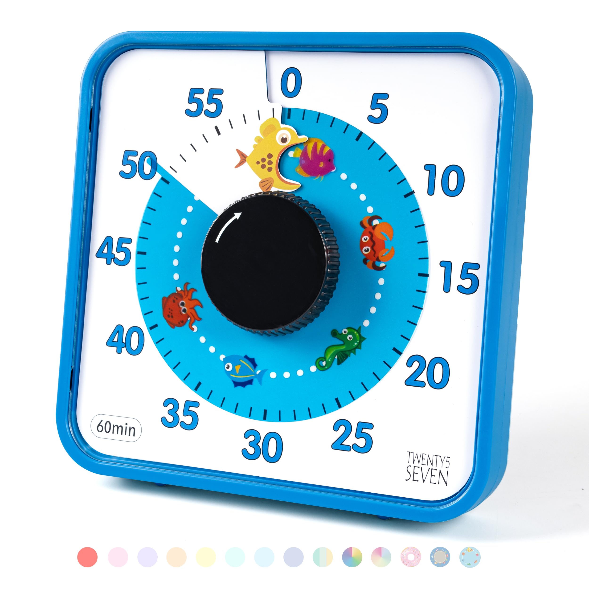 19CM Visual Timer, 1 Hour Countdown Timer, Kitchen Timer, Loud Alarm Sound 60 Minutes, for Classroom Teaching Homework Games Cooking Office Meeting, Blue Fish Pattern
