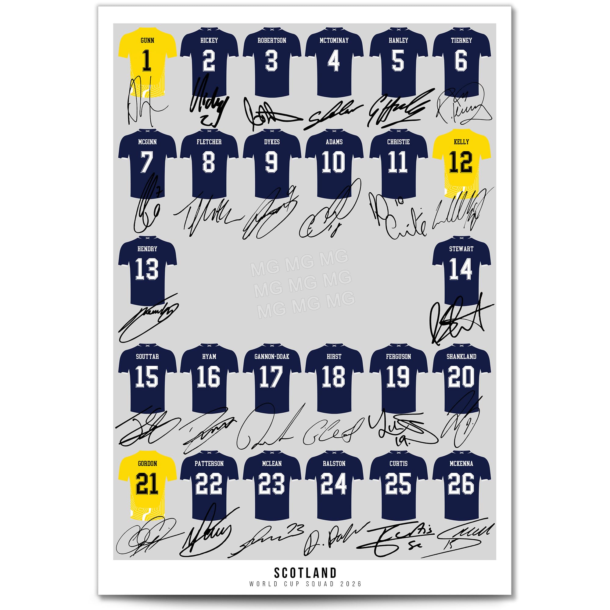 Mounted Gifts Trading Scotland World Cup Squad 2026 Signed Poster Print Framed Picture Photo Autograph Gift 26 National Team McTominay Robertson McGinn Adams (A4 Poster Only)
