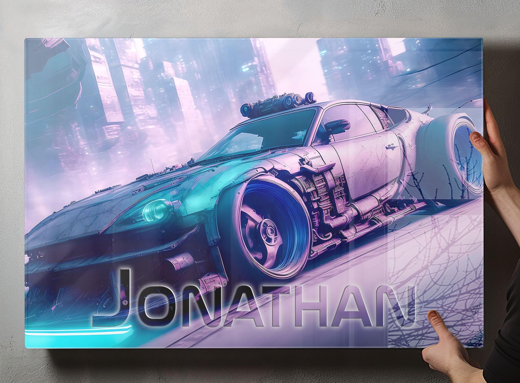 Gaming Schreibtischunterlage personalisiert mit Namen | 80 x 60 cm Rennwagen | wasserfeste Schreibunterlage, abwischbar, hochwertiges Acrylglas, Gamer Teenager Kunststoff