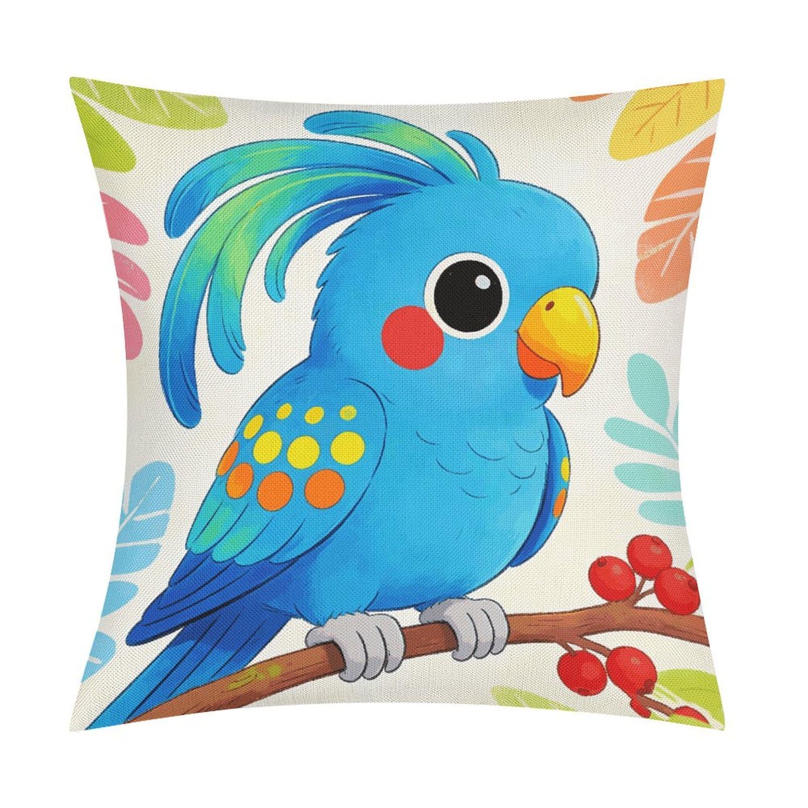 LZQPOEAS Macaw Throw Pillow Covers, Waterproof Faux Linen Pillow Cases with Invisible Zipper, Decorative Square Cushion Covers for Sofa Couch Living Room Bedroom 18x18 Inch
