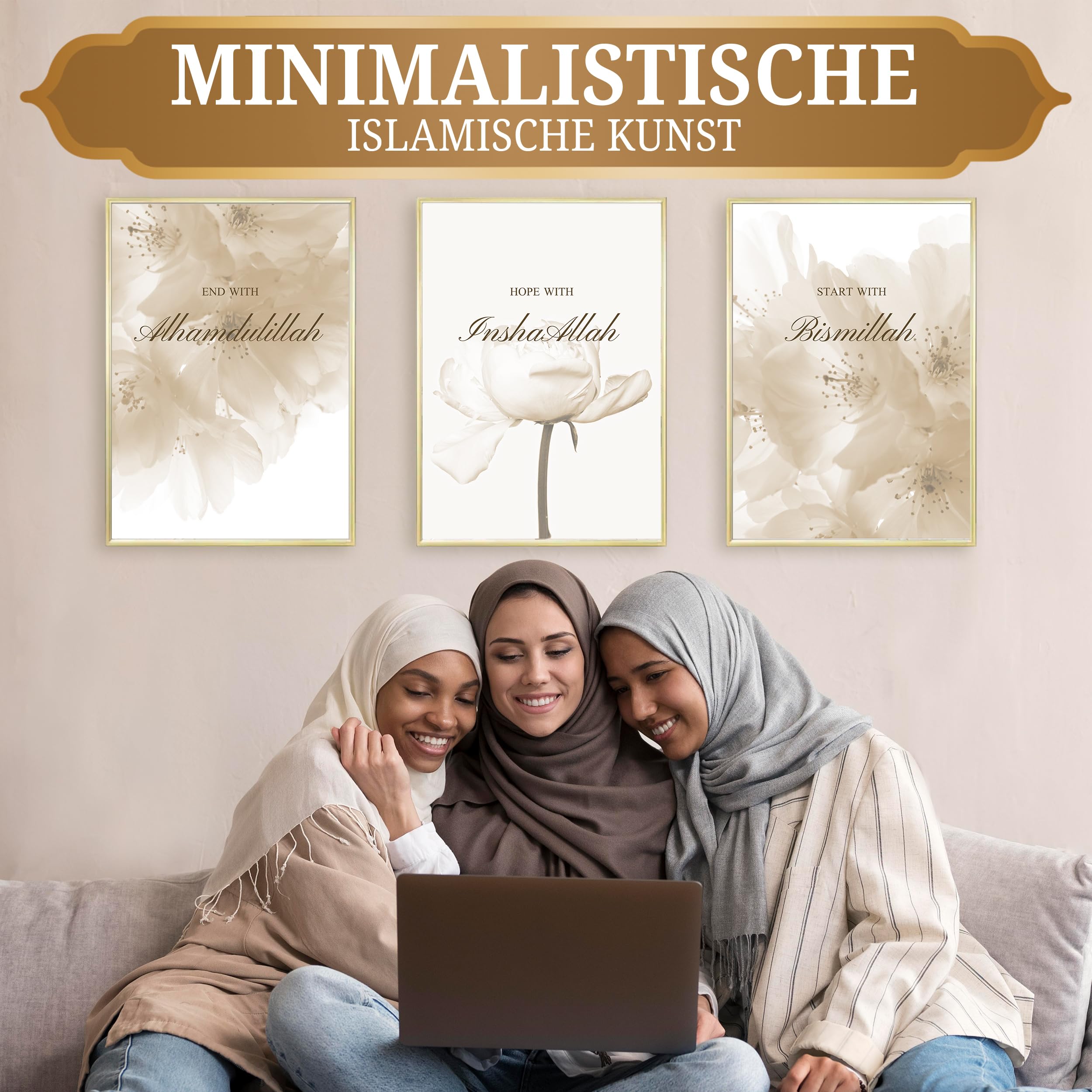 HAVA Artwork Beige Dream Poster Set, Islamische Poster, Islamische Bilder, Islamische Dekoration, Islamische Geschenke, Bilderrahmen, Allah Wandbild, 40x50 - ohne Rahmen