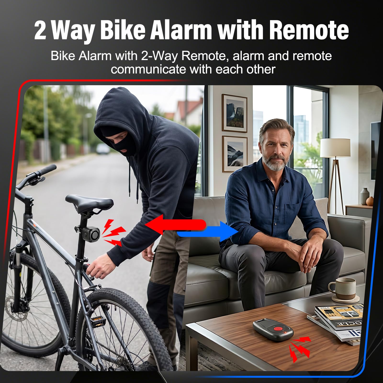 NineLeaf Zwei-Wege-Fahrradalarm mit Fernbedienung 4PK | USB-C wiederaufladbar, 121dB Fahrrad-Alarm mit Vibrations-Diebstahlschutz für Fahrrad und Motorrad IP65wasserdicht