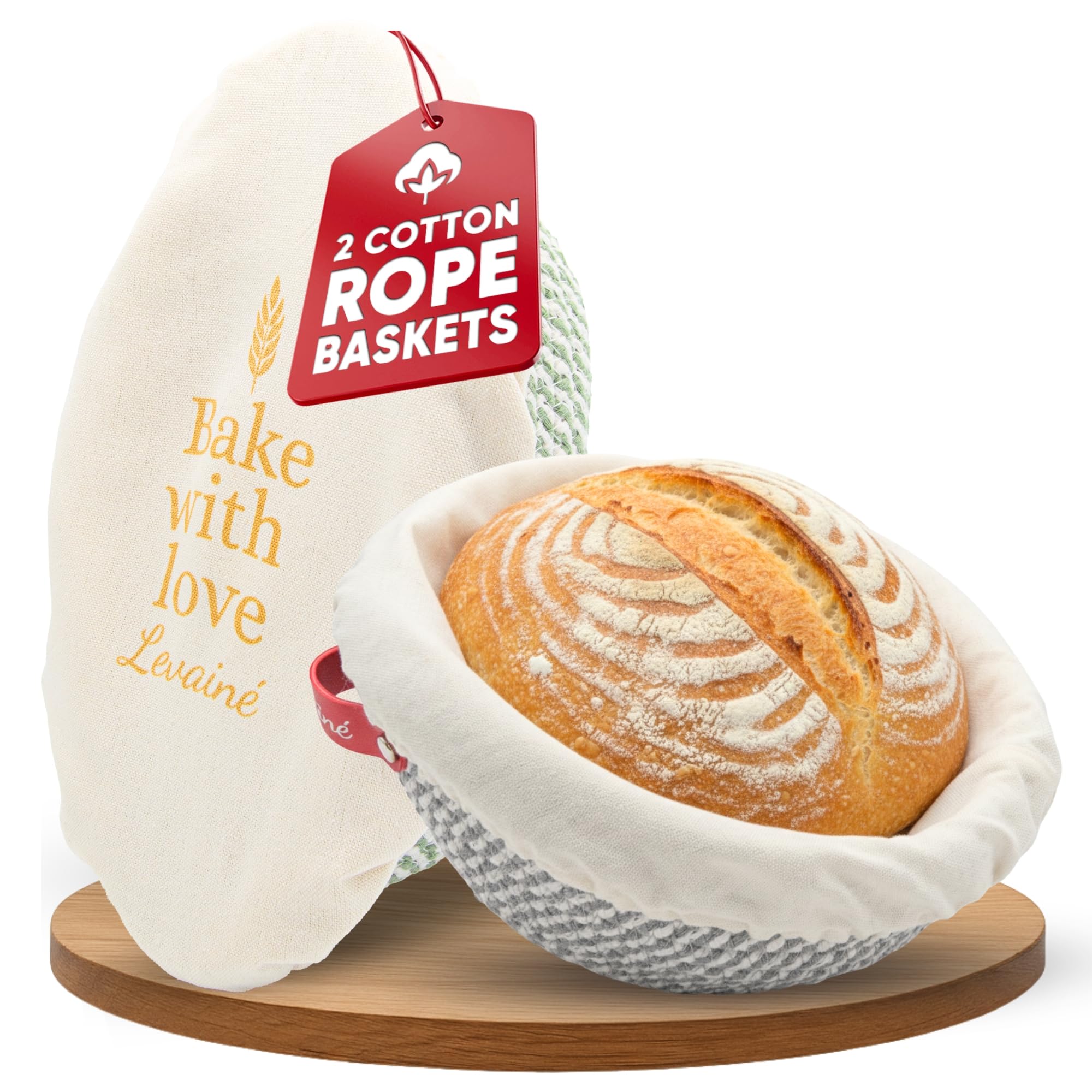 Levainé Oval & Round Bread Proving Baskets Set with Washable Liners & Covers – Cotton Rope Banneton Proofing Baskets for Dough Rising, Sourdough & Yeast Bread Baking at Home