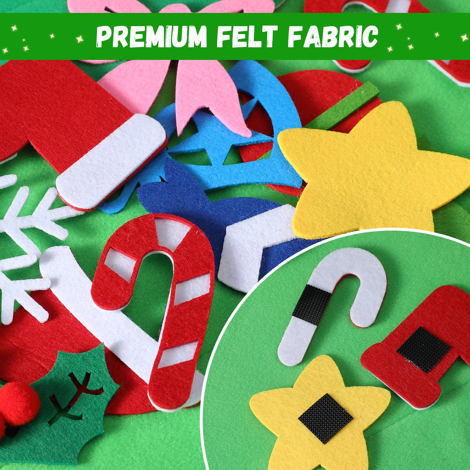 Filz-Weihnachtsbaum für Kinder – 100 cm Wandfilz-Weihnachtsbaum für Kleinkinder mit Lichtern und 34 Ornamenten, DIY Weihnachtsdekorationen
