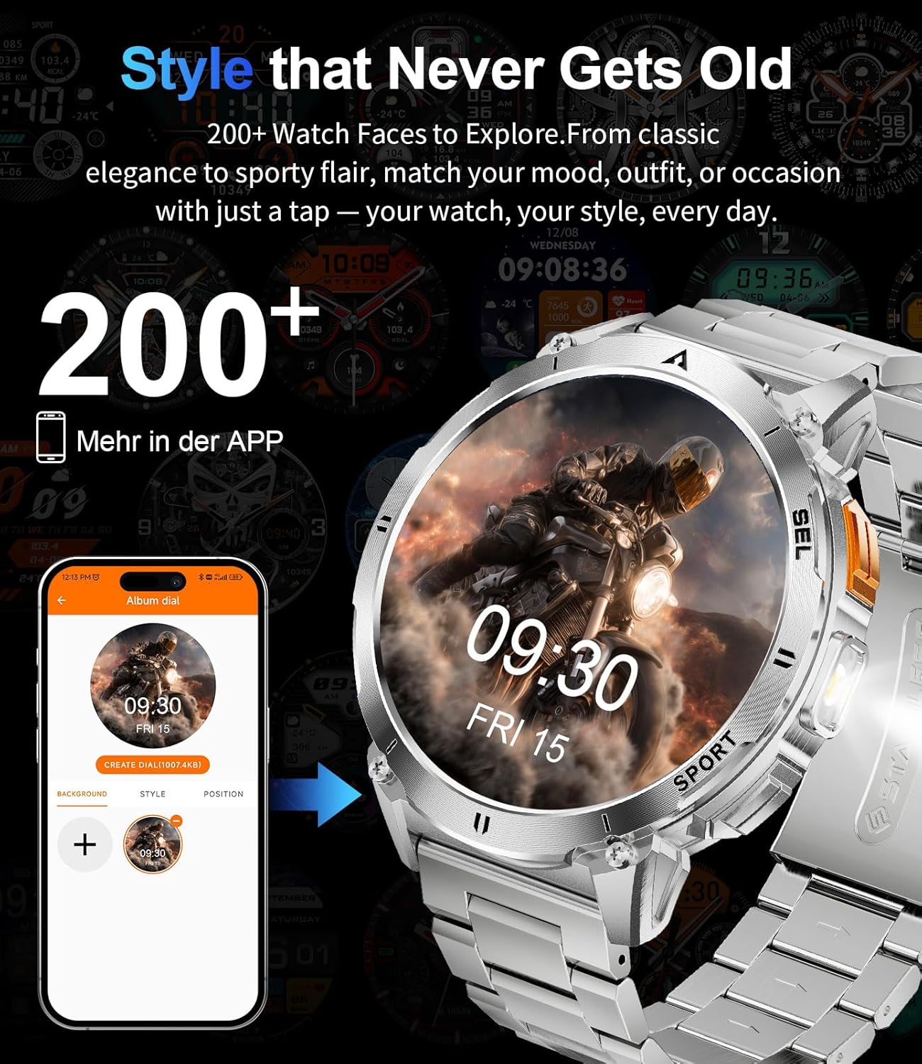 Military Smart Watches for Men, Smart Watch with 730mAh/1.62" AMOLED Screen/Flashlight/Heart Rate/Sleep/Calling/110+ Sports Mode, Rugged Men's Fitness Tracker Watch for Android iOS,Silver