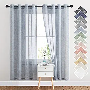 NICETOWN Semi Sheer Linen Blend Window Curtains, Grommet Solid Curtain Privacy with Light Filter Flax Texture Window Treatment Vertical Drape for Bedroom/Living Room, W52 x L72, Sea Mist, 1 Pair