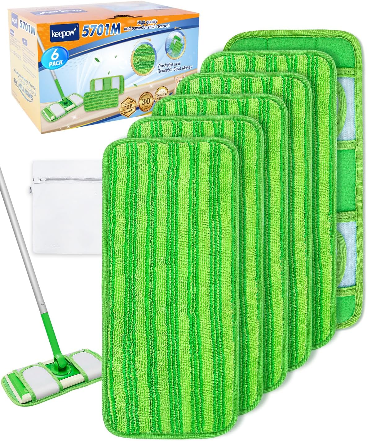 KEEPOW 6 Panni Riutilizzabili per Swiffer Lavapavimenti, Asciutto & Bagnato | Panni Microfibra per Swiffer Panni Catturapolvere, 5× potere pulente, Asciutto e Bagnato, Lavabili, con Sacca per Lavaggio