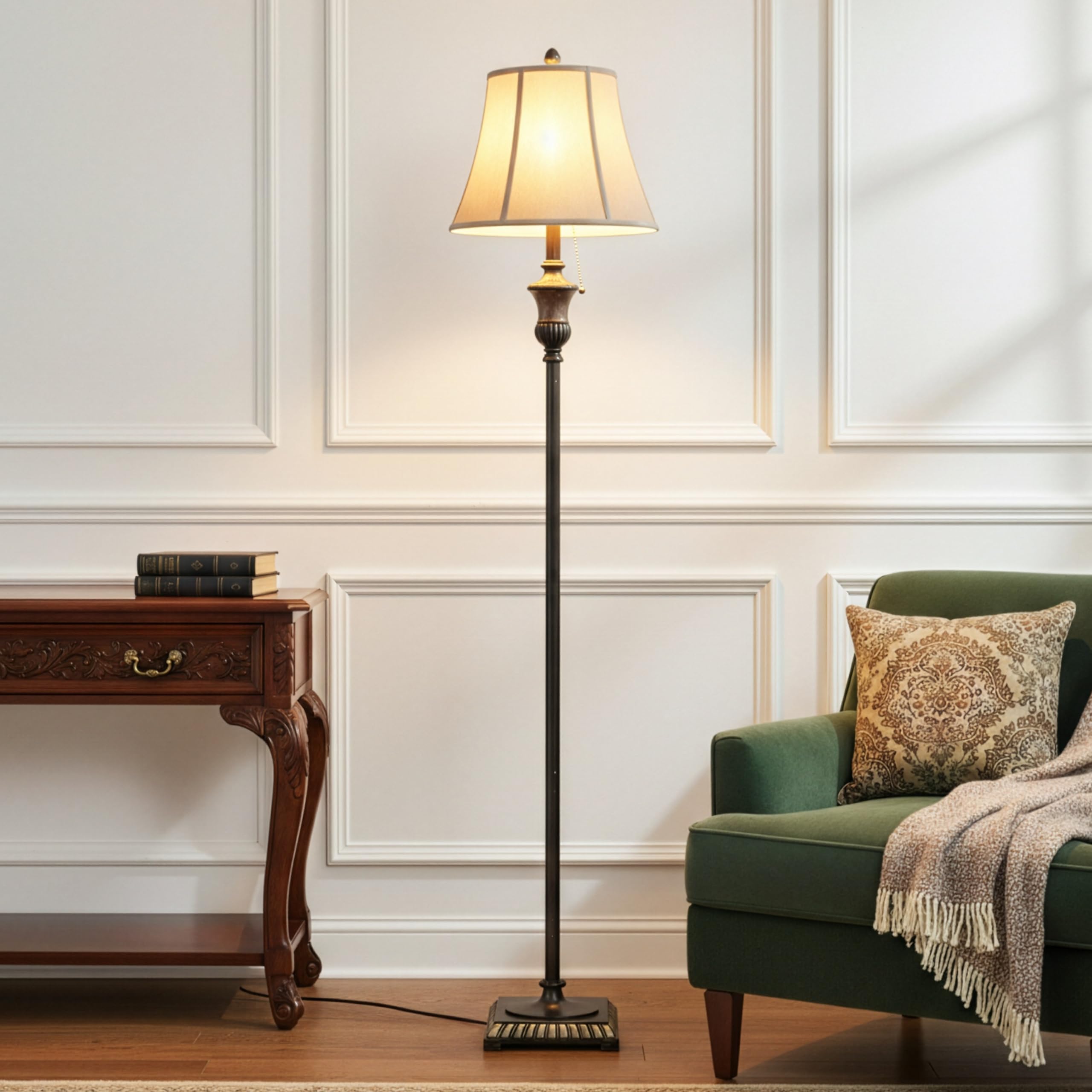 Sophia LED Floor Lamp, Tall Mid-Century Modern Lamp with Bell Shape Fabric Shade, Great for Bedroom & Living Room Decor - Bronze