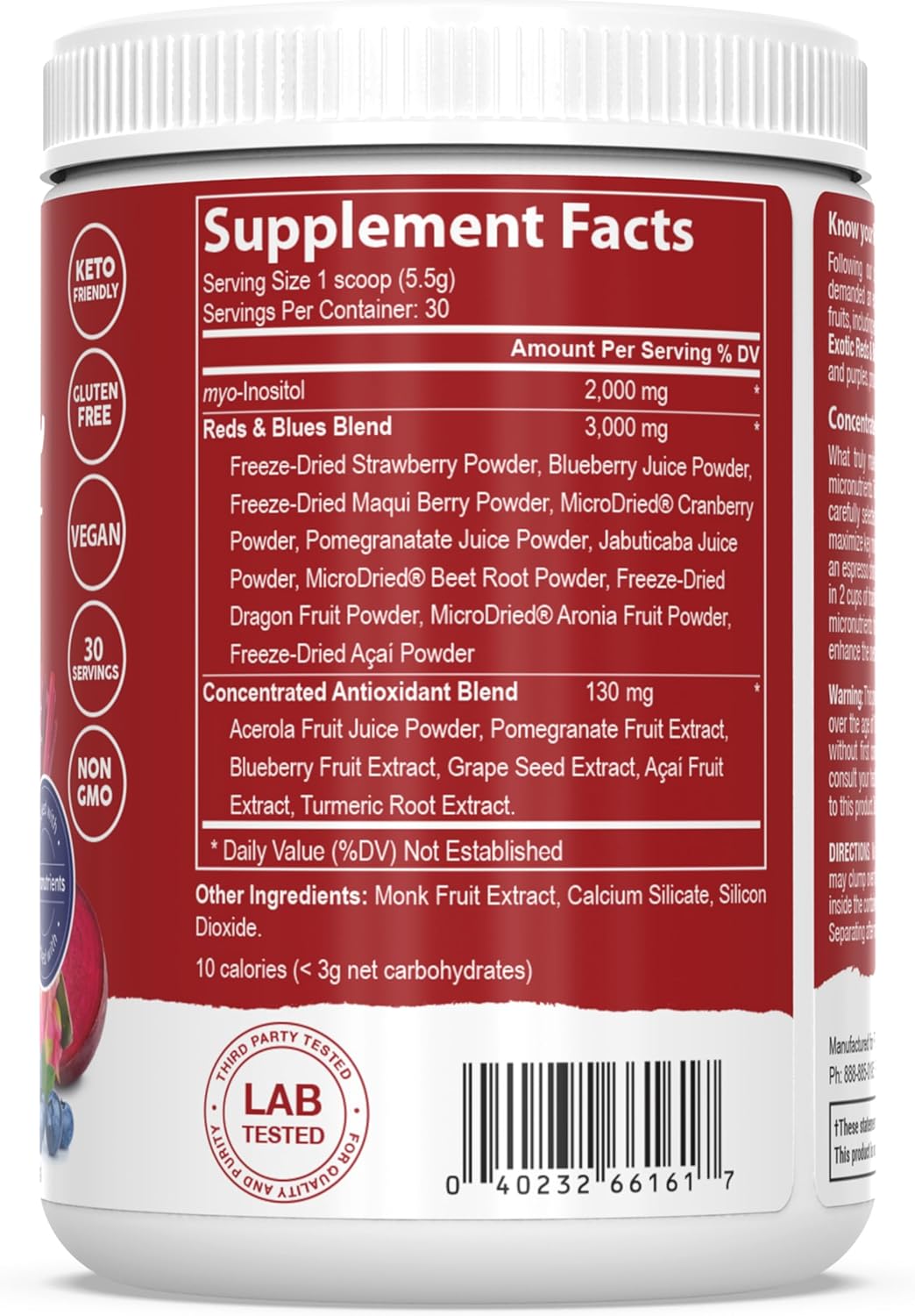 PEScience Exotic Reds & Blues, Red Superfoods Powder with Myo-Inositol, Beet Root Powder, Pomegranate and Acai Extract, Freeze-Dried Antioxidant Fruit Blend, 30 Servings - Image 3