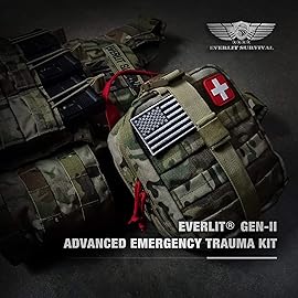 EVERLIT Advanced Emergency Trauma Kit, CAT GEN-7 Tourniquet Mil-Spec Nylon Laser Cut Pouch with 36 Splint, Military Combat Tactical IFAK for First Aid Response Bleeding Control (Multicam)