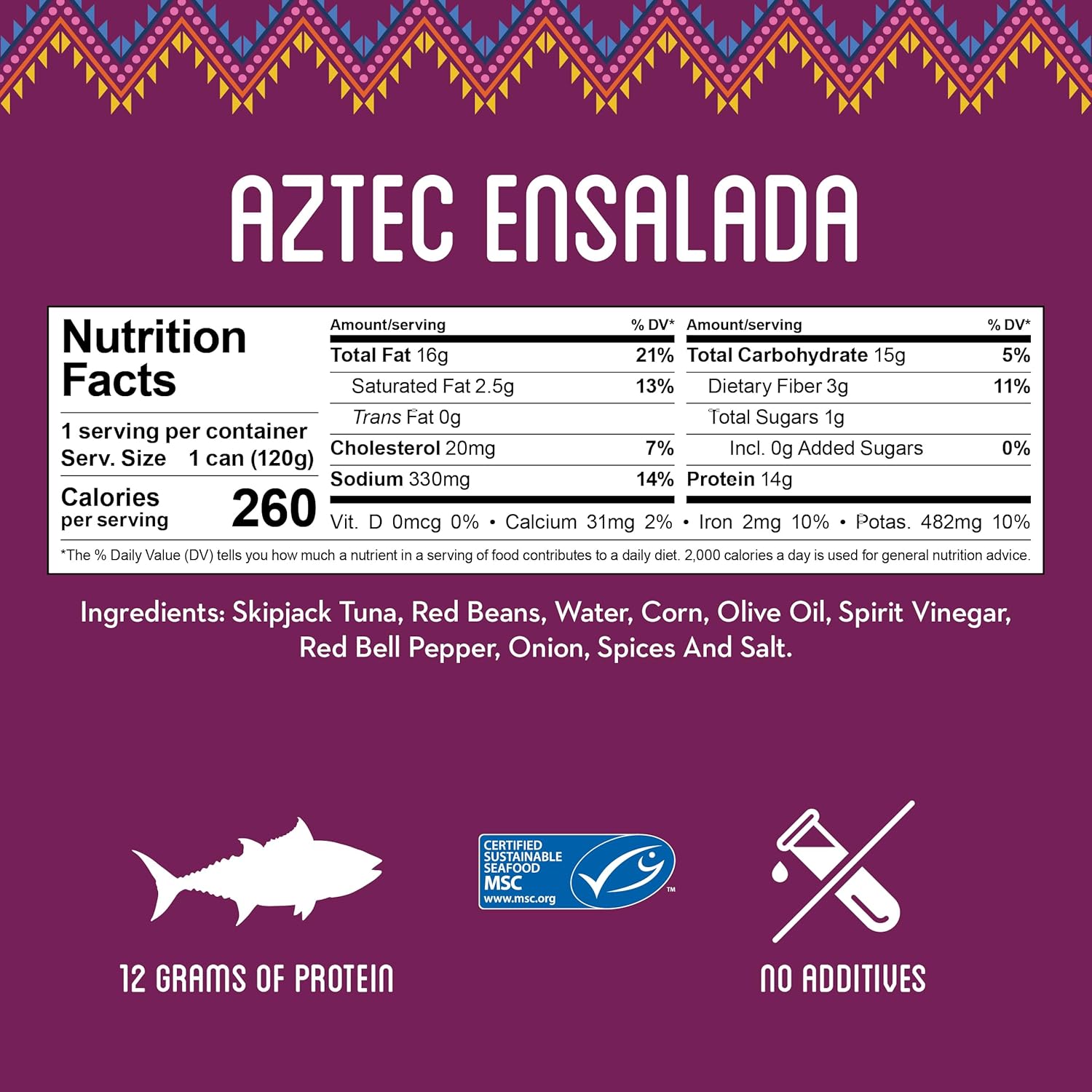 Freshé Gourmet Canned Tuna (Aztec Ensalada, 10 pack of 4.25 oz. tin) Premium Sustainably Caught Canned Tuna that Makes a Perfect High Protein Backpacking Food