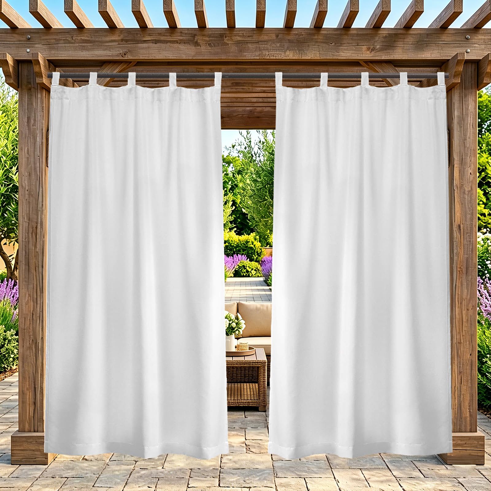 ZELVANO Outdoor Curtains Waterproof, 1 Panel Blackout Thermal Drapes Windproof Privacy for Garden Gazebo Pergola Patio, Weatherproof Fabric - W 120" x L 102"