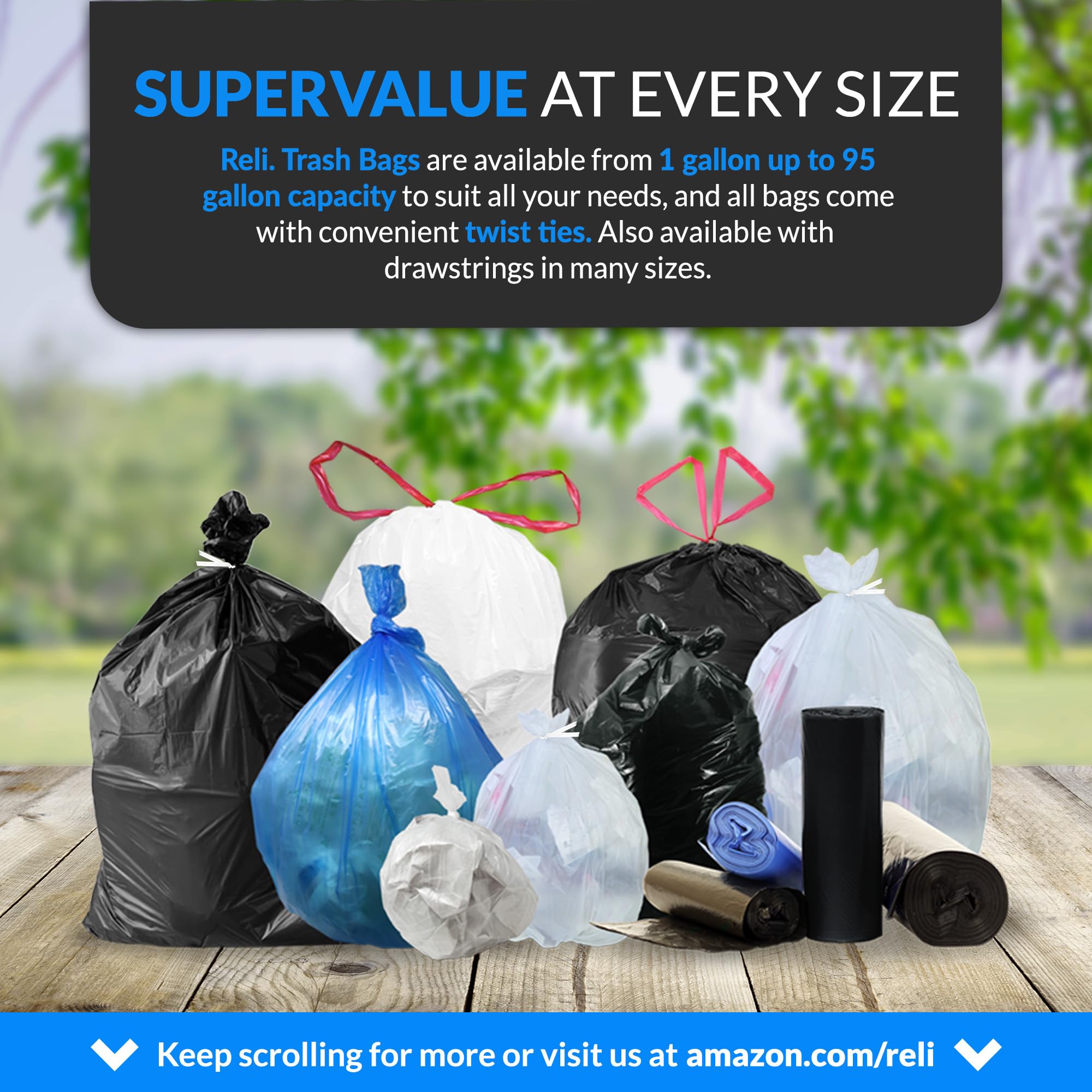 Reli. Bolsas de basura resistentes de 55 a 60 galones, 150 bolsas, 50-60 galones, bolsa de basura negra grande, fabricada en Estados Unidos