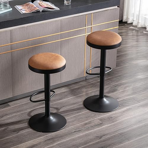 Miniatura 4 de DUOMAY Juego de 3 taburetes de bar giratorios, modernos taburetes de bar industriales ajustables de altura de mostrador, silla de bar de isla de