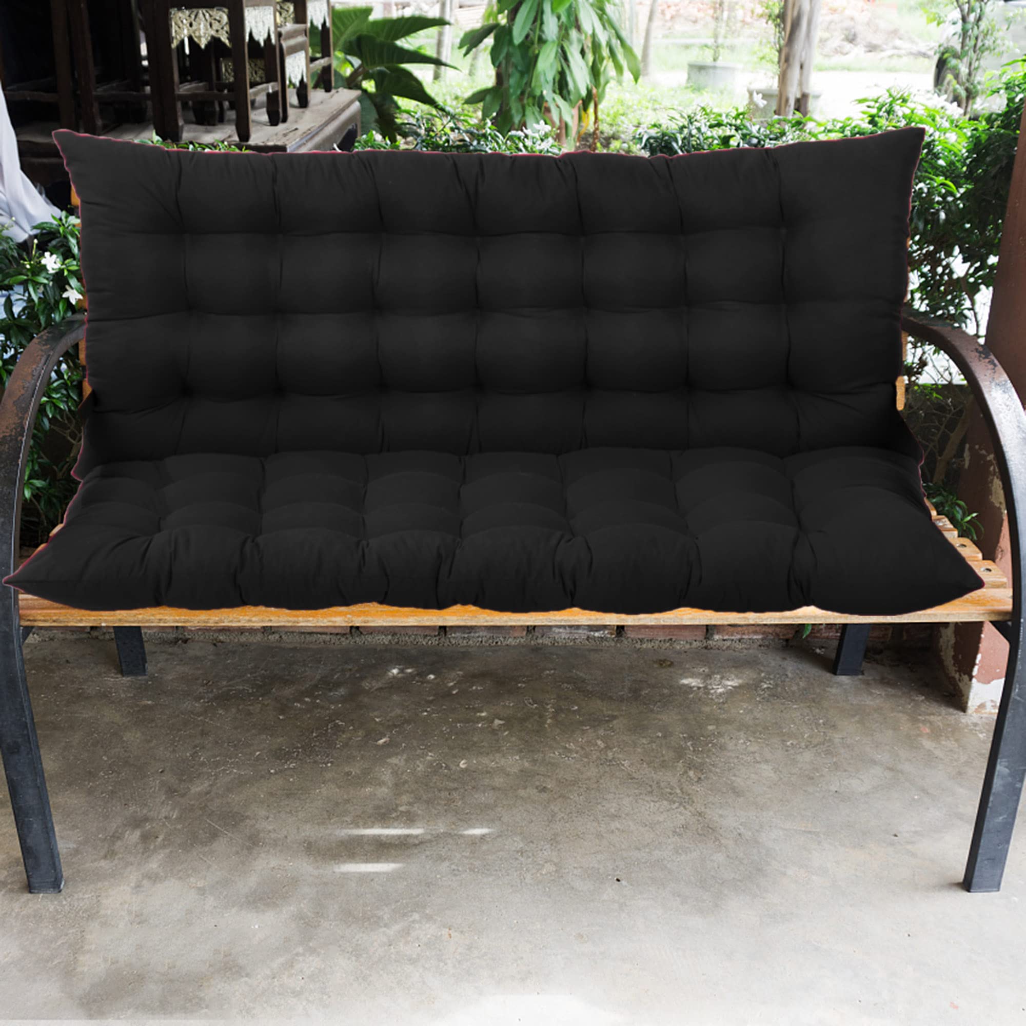 Coussin de banc 3 places noir 100x100 cm avec dossier pour balancelle et mobilier de terrasse