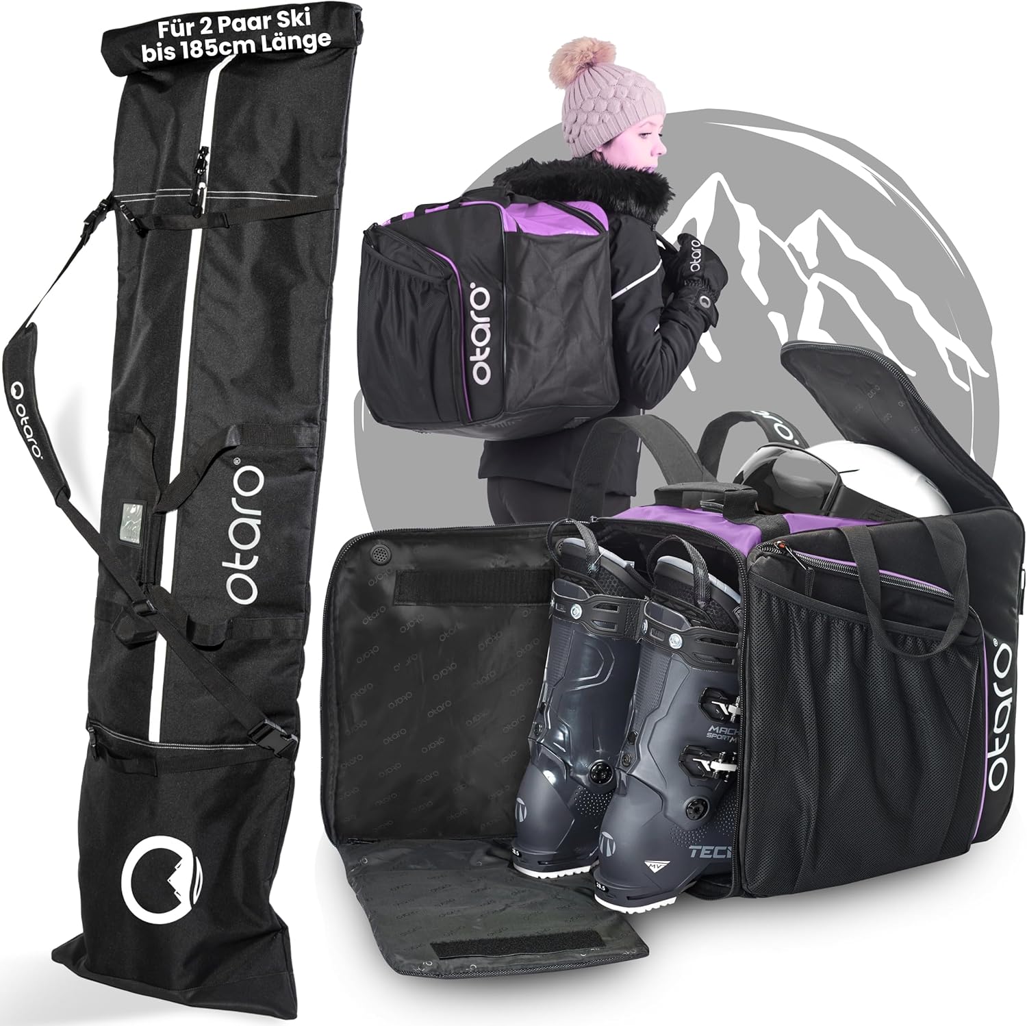 Arcore Skitasche Skisack Double für 2 Paar Alpin Ski bis 180cm Skibag