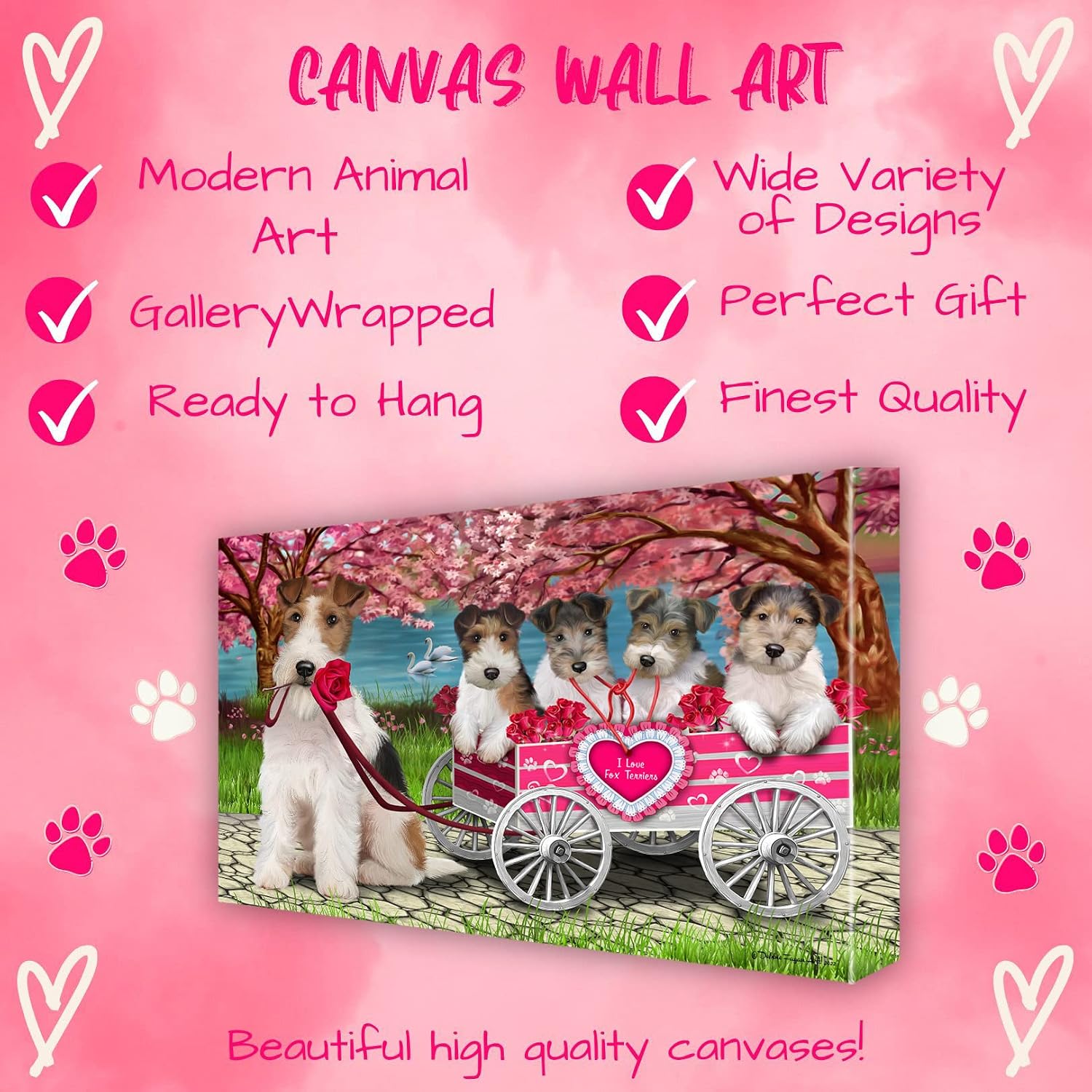 I Love Pet with Wire Fox Terrier Dog Canvas Wall Art - Premium Quality Ready to Hang Room Decor - Black Floating Framed 16" x 24"