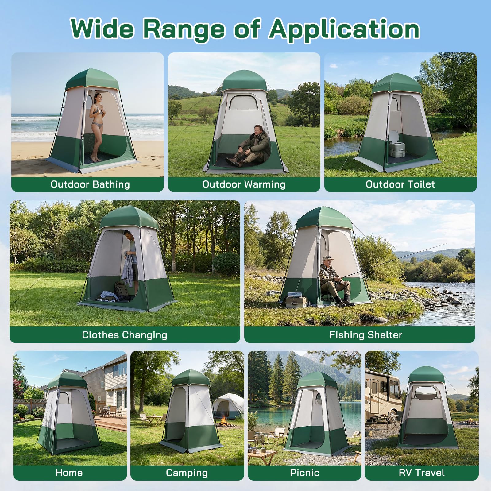 Tente de Douche de Camping 2 Personnes,Tente de Douche Protection de la Vie Privée,UPF50+ Tente de Camping 160 x 160 x 240cm Toutes Saisons pour l'extérieur, la Plage, la pêche, la Douche... | Pop Up, 4 saisons, imperméable et coupe-vent, UPF50+, portable