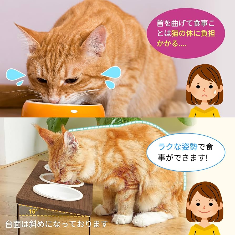 Amazon | Vtuesxn 猫 食器 ネコボウル猫 フードボウル 15度の