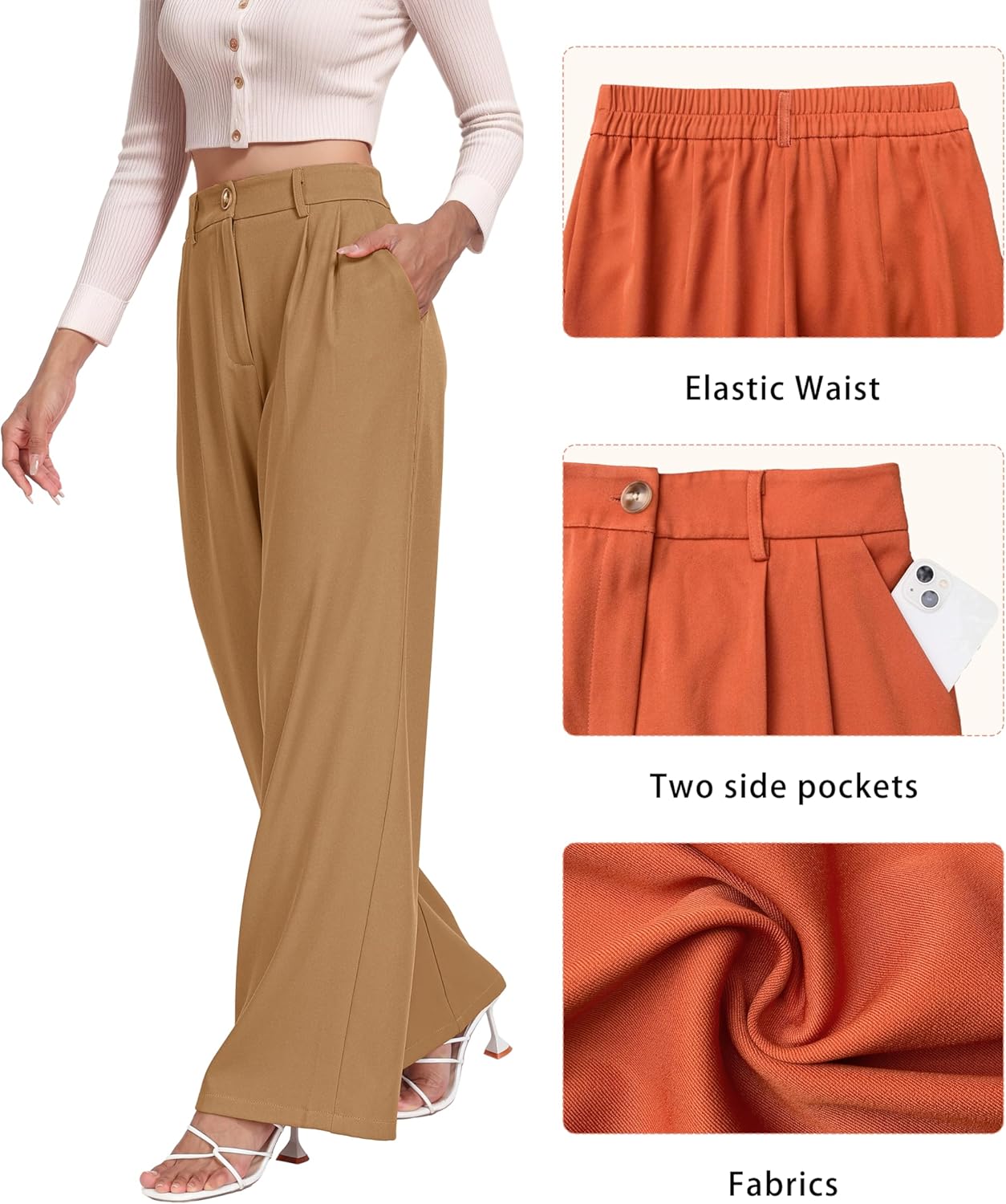 OLRIK Womens Dress Pants Wide Leg High Waisted Pants for Women Business Work Trousers Palazzo Pants - Image 4