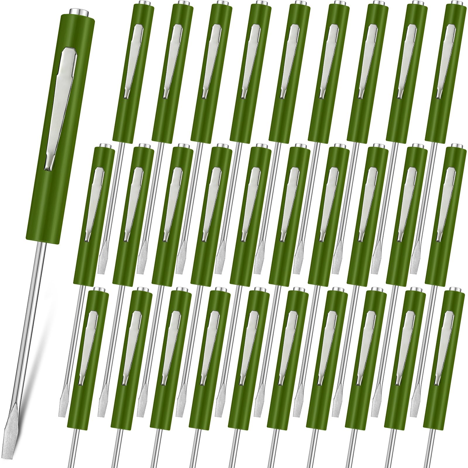 Minatee 30 Pcs Pocket Screwdriver Mini Tops and Pocket Clips Magnetic Slotted Screwdriver with Magnet Small Slotted Screw Driver for Mechanical