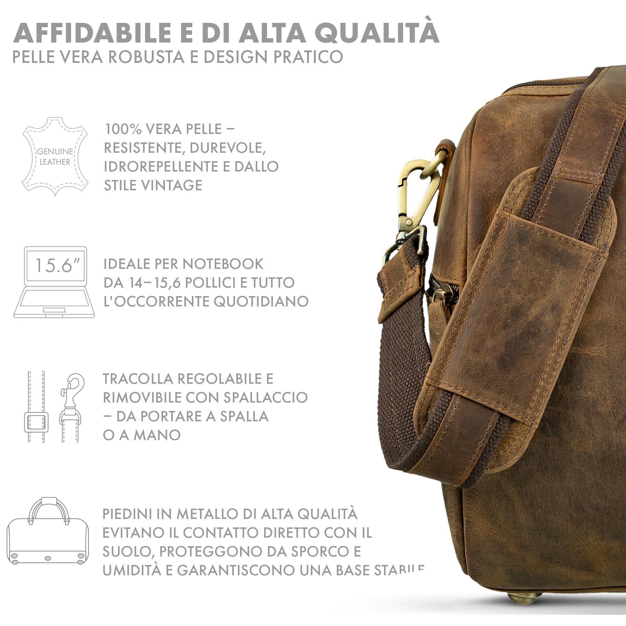 ROYALZ "Palermo" Weekender Uomo Pelle Premium Piccolo a Tracolla - Borsa da Viaggio Cabina per Weekend Business e Borsone Sportivo in Pelle