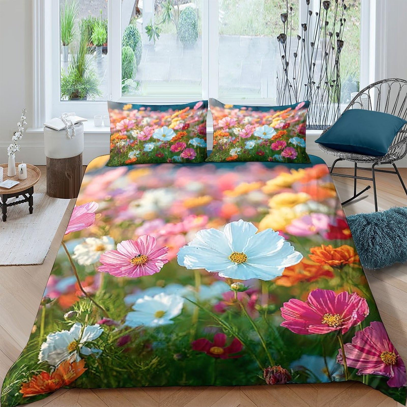 Ctjqhvkz Style-1 3D Printed Wildflower Meadow Fitted Sheet Microfiber Soft Colourful Blossom Bed Cover For Bedroom Guest Room Decor Single（135X200cm）