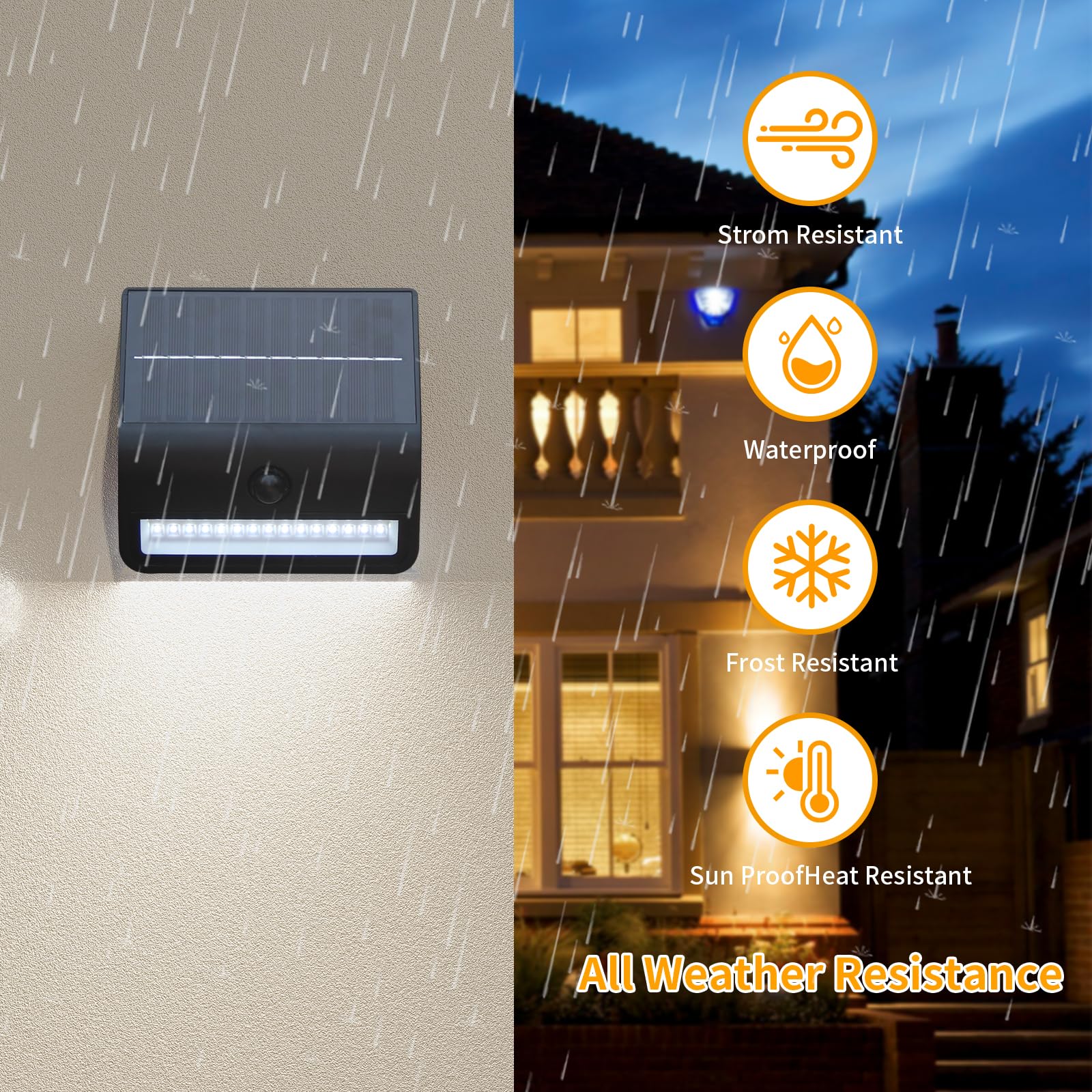 Solar-Außenwandleuchten, Bewegungsmelder, Verandalicht, 6500 K, wasserdichte Wandleuchte für Außengarage, Haustür, Hof, Schwarz