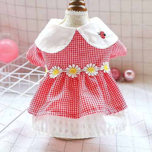 Miniatura 3 de Ropa para perros pequeños, vestido de verano a cuadros para cachorros, lindo vestido de princesa con lazo, trajes de verano para mascotas, vestido