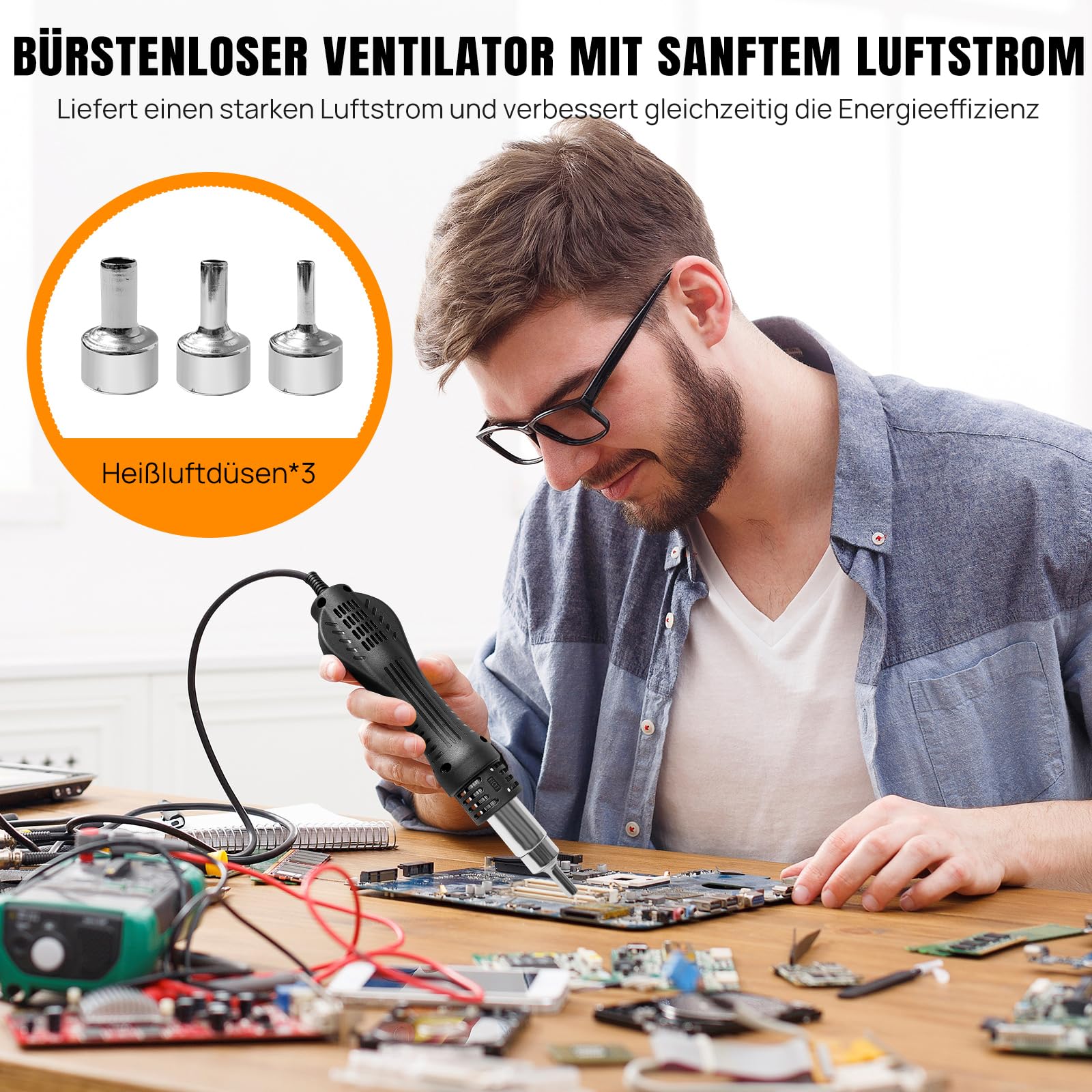 Stazione di saldatura ad aria calda 2 in 1 con display digitale da 700 W – Temperatura regolabile 100 – 500 °C per riparazione elettronica, circuiti stampati e SMD