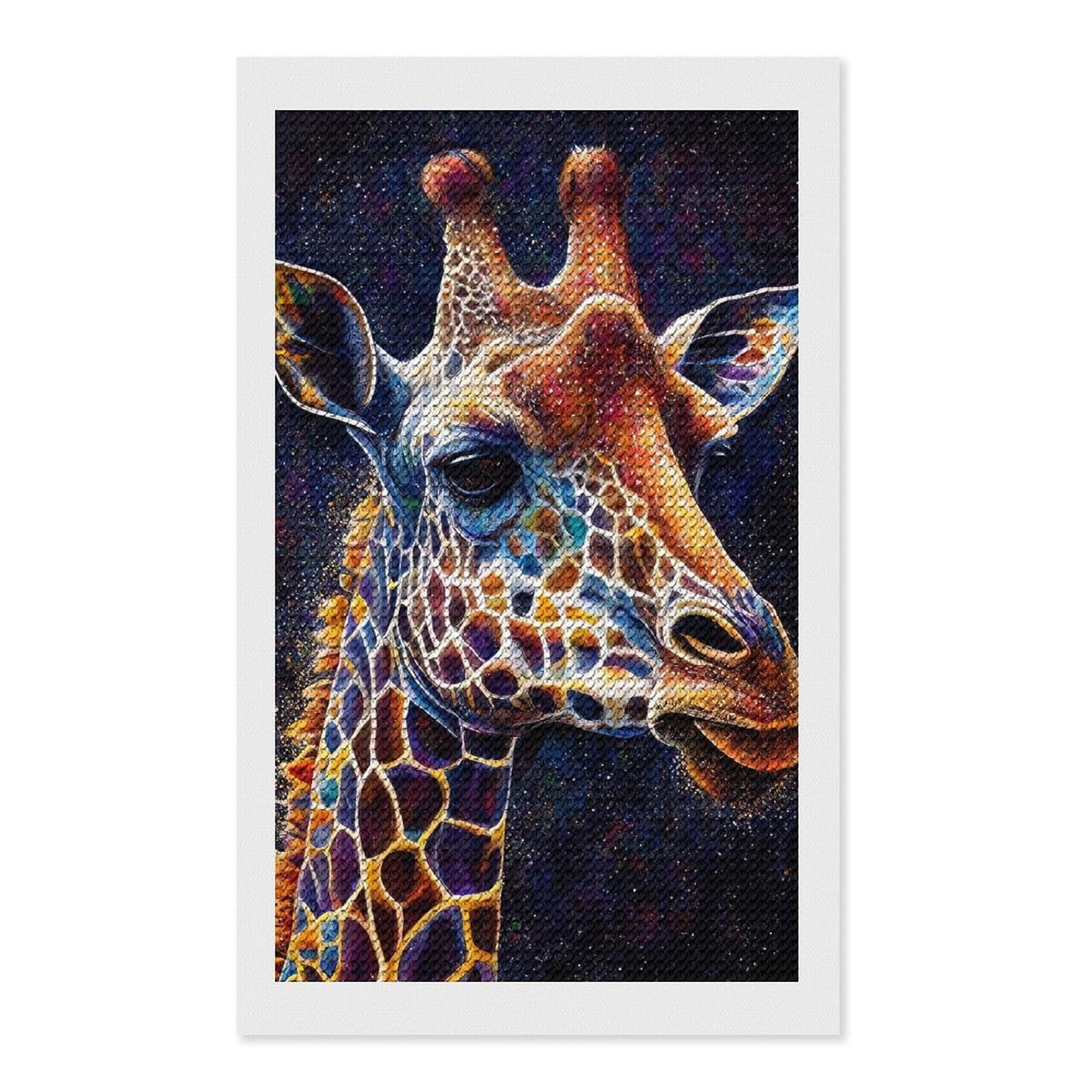 Junmoney Giraffe Ink Painting DIY Diamond Art Canvas Kit 12"x20", for Teens, Finish and Display, Holiday Gift Idea, Vintage Style Decor
